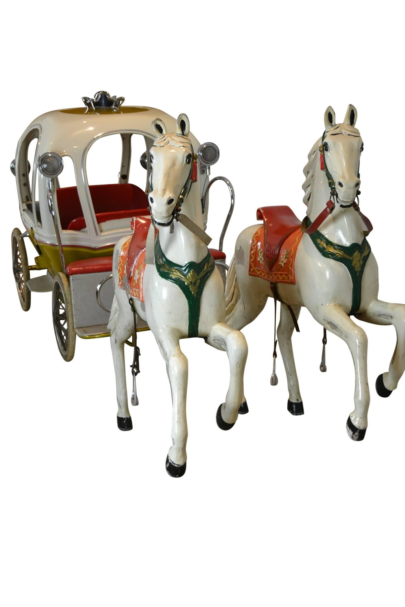 Metal Carousel Cinderella Carriage by L' Autopède Belgium with Two Horses, 1960s 1