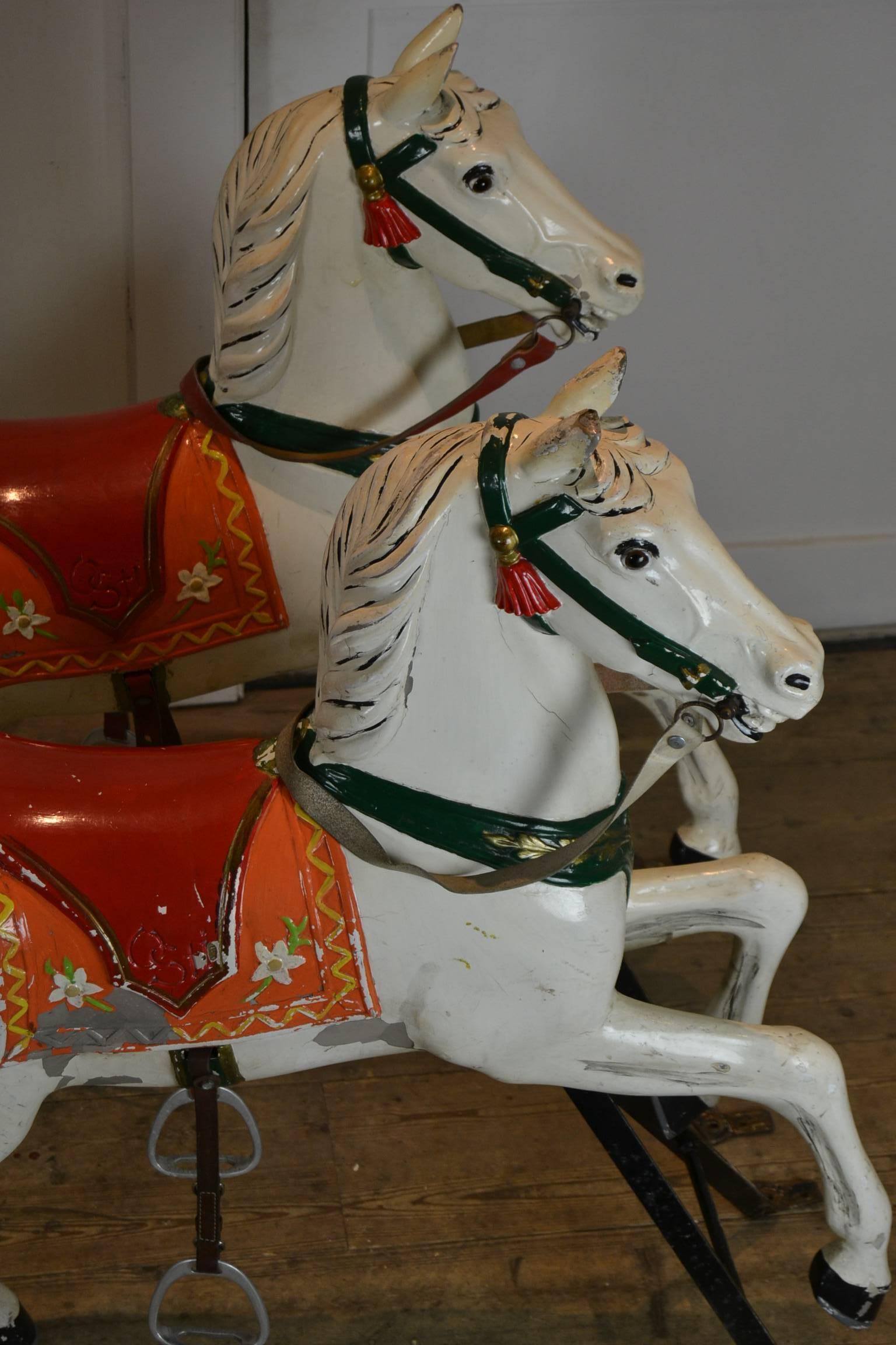 20th Century Metal Carousel Cinderella Carriage by L' Autopède Belgium with Two Horses, 1960s