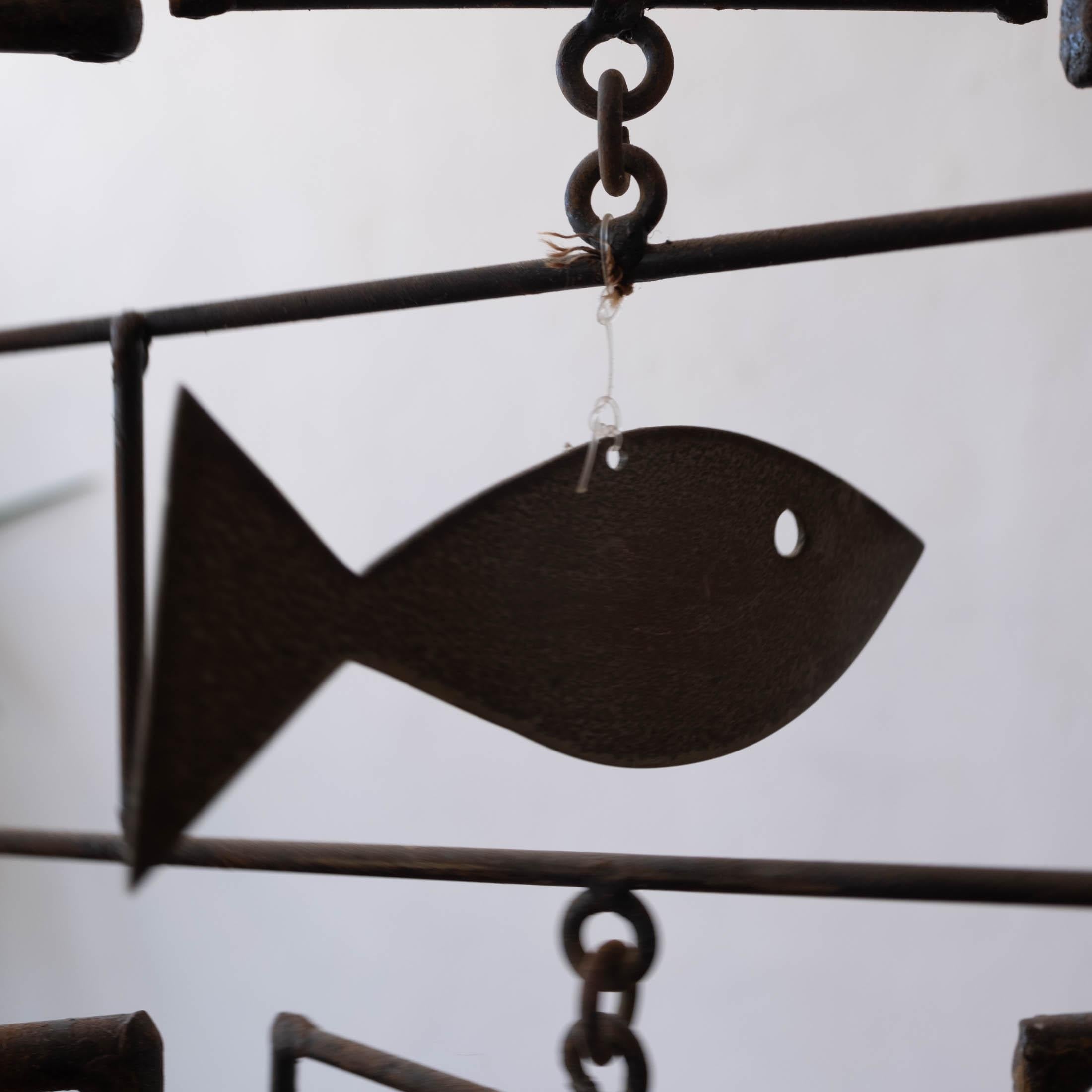 1960s Metal Hanging Mobile with Crown Fish and Birds For Sale 2