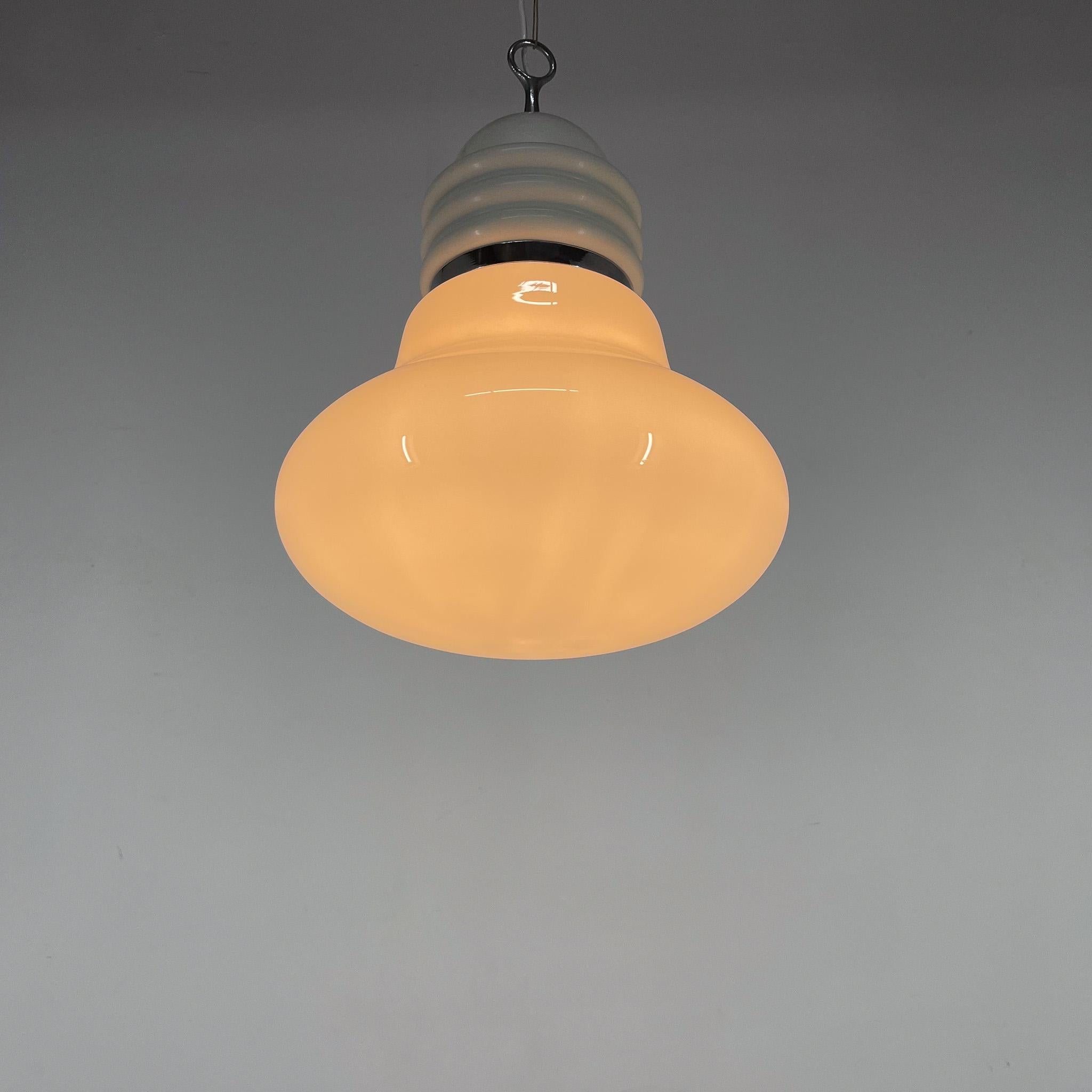 1960s Metal & Milk Glass Pendant Light, Italy In Good Condition For Sale In Praha, CZ