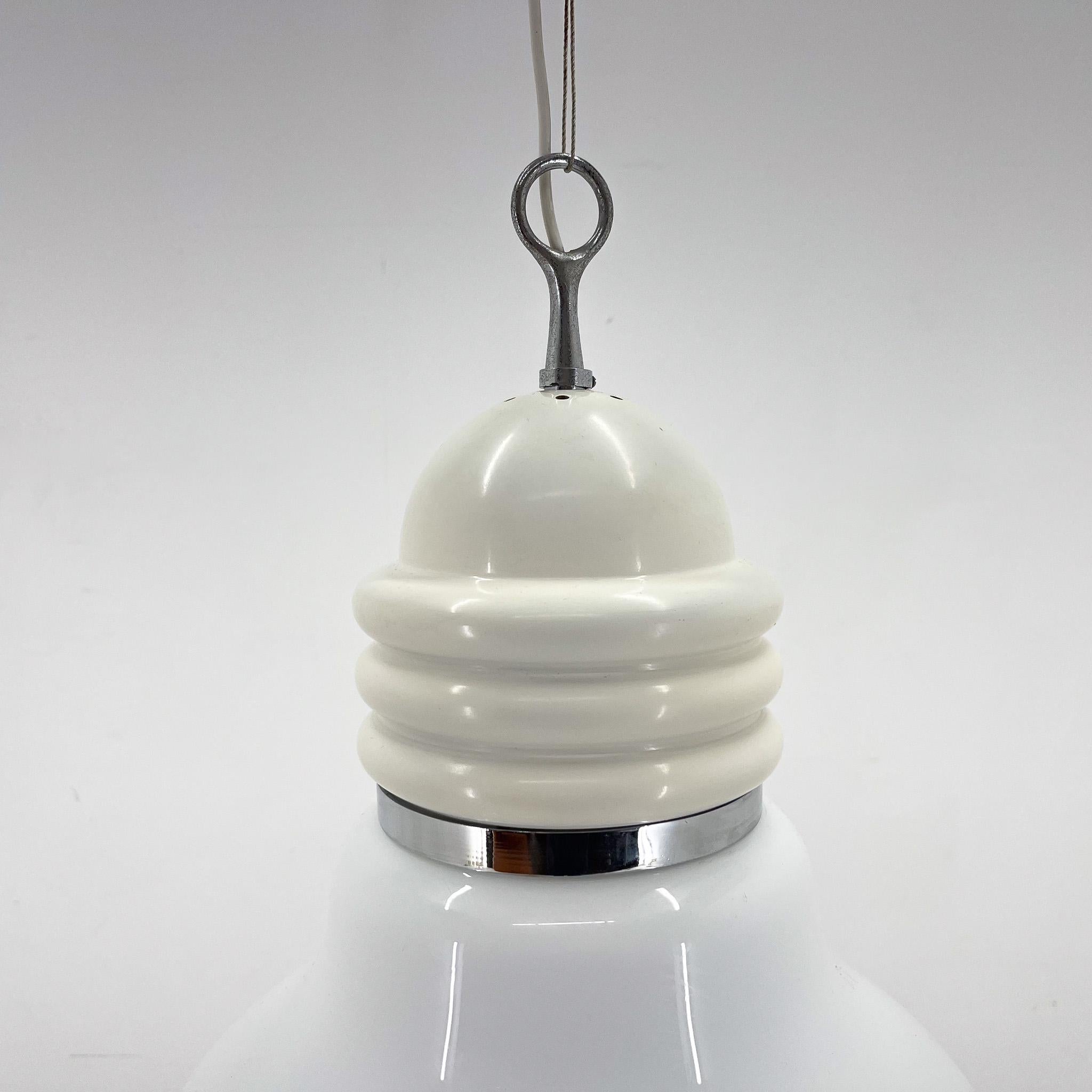 20th Century 1960s Metal & Milk Glass Pendant Light, Italy For Sale