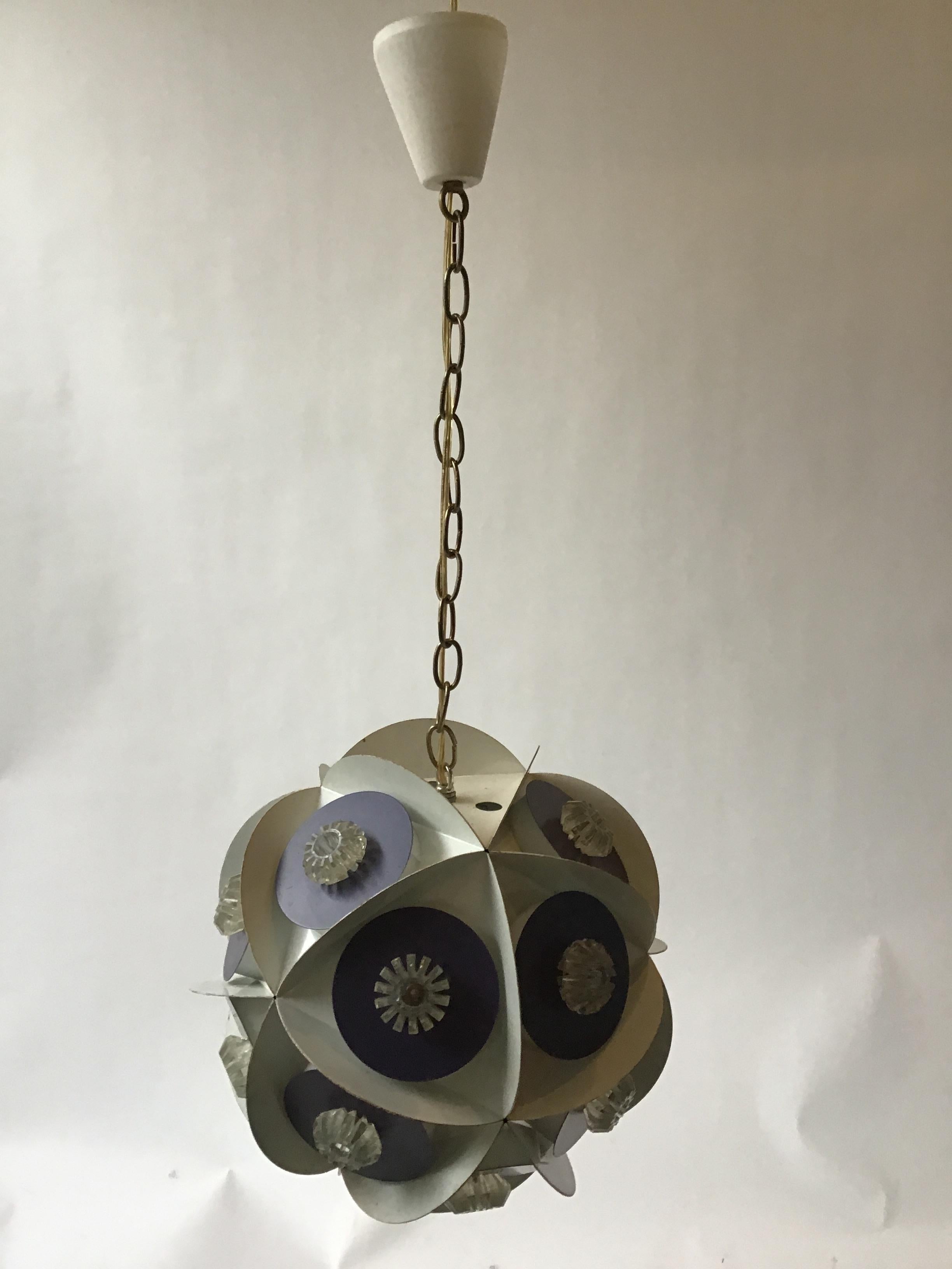 1960s metal and plastic floret chandelier. Nice quality.