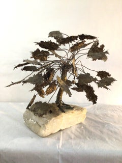 1960s Metal Tree Sculpture On Quartz Stone Base