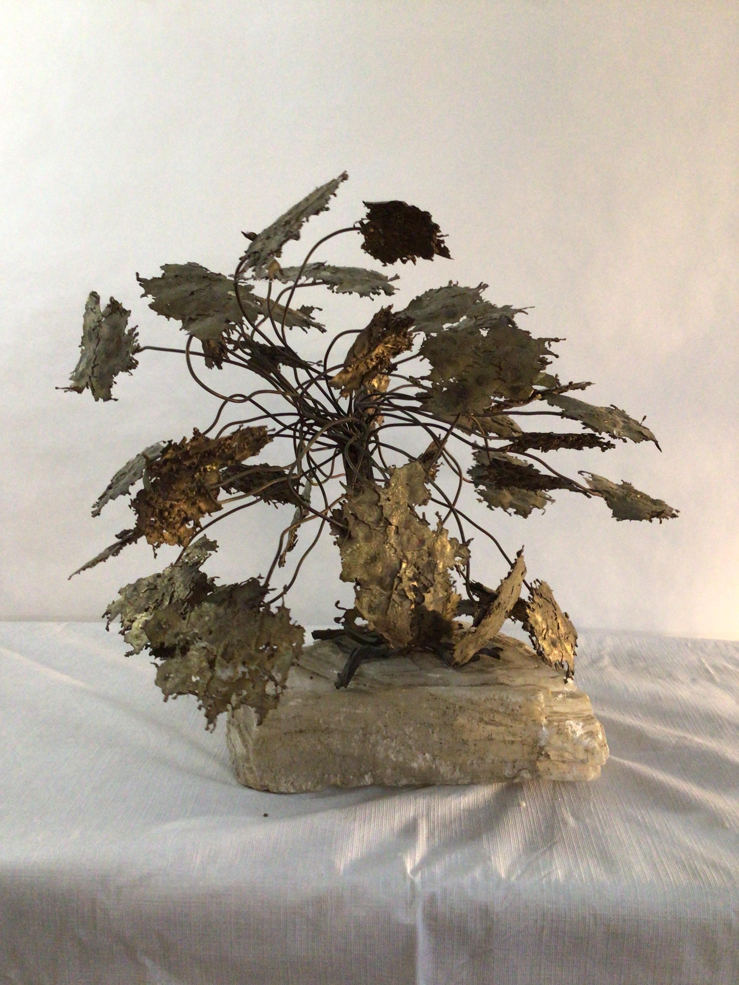 Unknown 1960s Metal Tree Sculpture On Quartz Stone Base For Sale