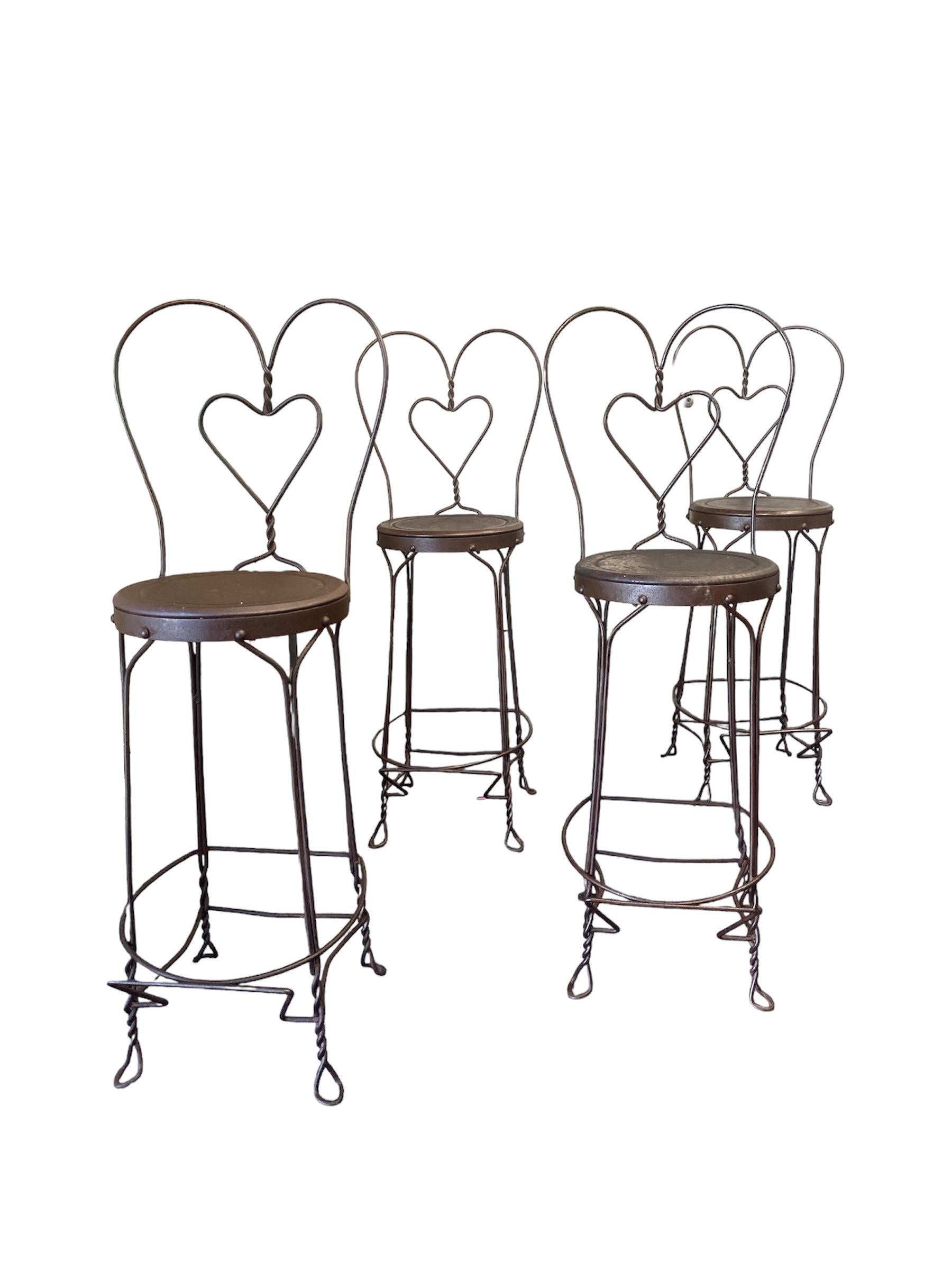 These wrought iron ice cream parlor bar stools are handmade by Mexican craftsmen. These sturdy old fashioned style bar stools have metal seats making them durable for many years.
Each bar stool is a unique creation, so expect some variations in size