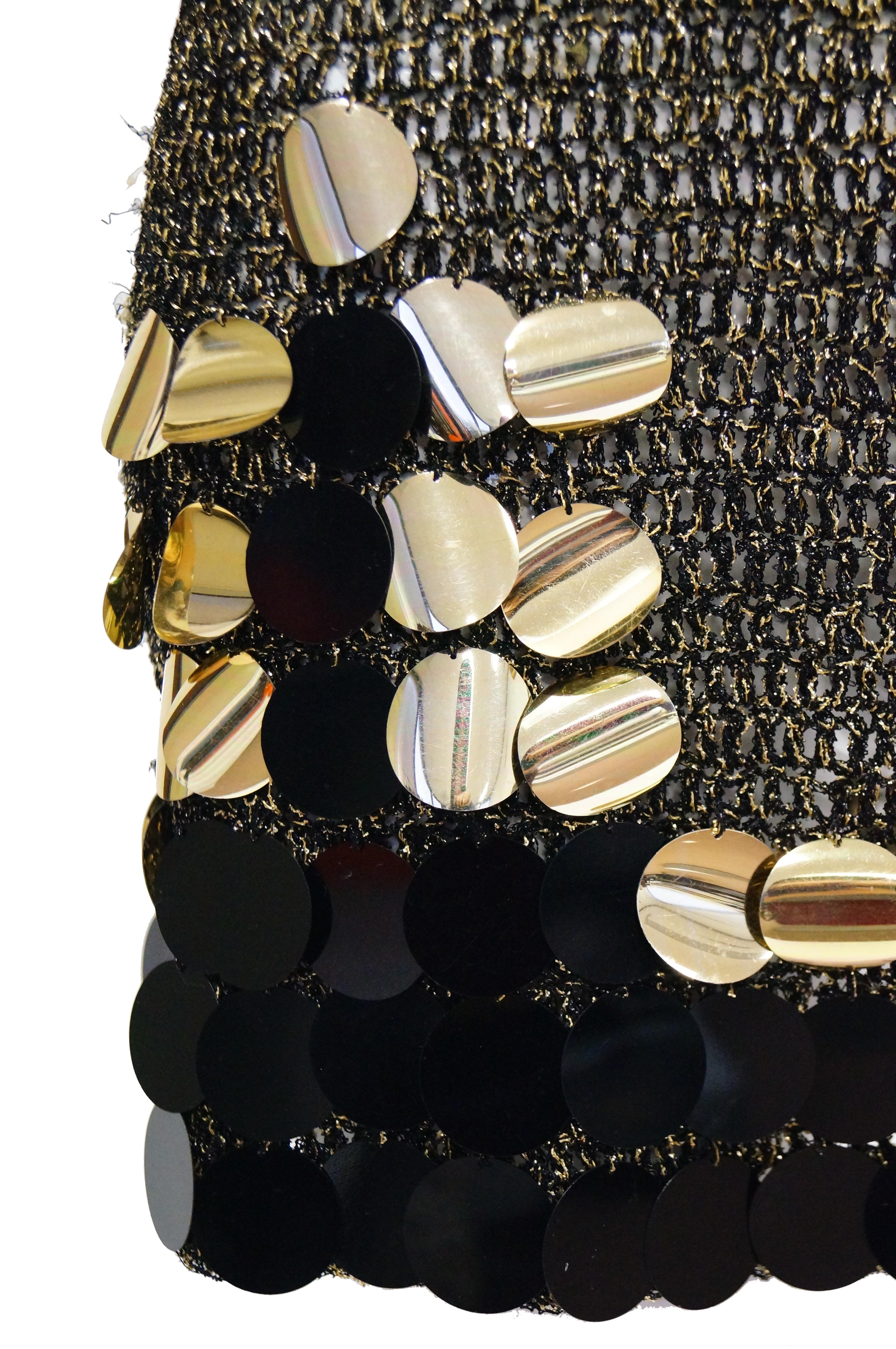 Women's 1960s Metallic Gold and Black Knit Wear Mini Dress