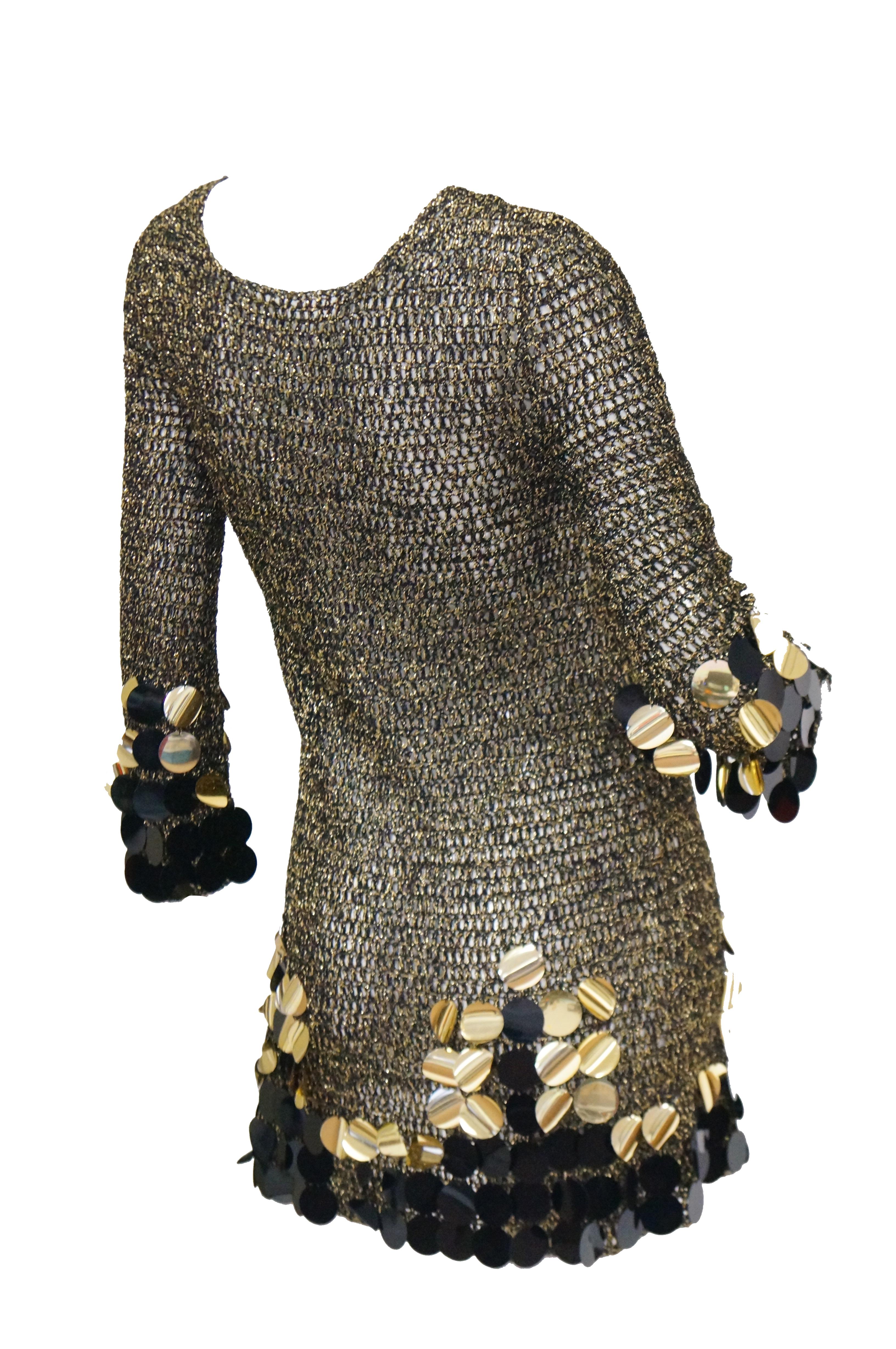 1960s Metallic Gold and Black Knit Wear Mini Dress 3