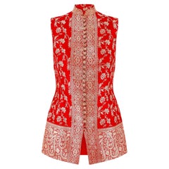 Gilet in seta metallica indiana oro e rosso degli anni '60