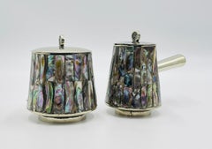 1960s Mexican Alpaca & Abalone Sugar and Creamer Set, Mexican Modernism, by LHG