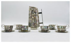1960s Mexican Alpaca Silver & Abalone Water Pitcher Set After Los Castillo