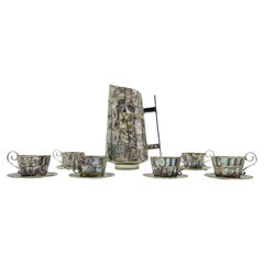 Set di brocche d'acqua messicane in argento e abalone degli anni '60, dopo Los Castillos