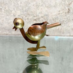1960s Mexican Bird Mixed Metal Ashtray Style Los Castillo Ruby Red Eyes