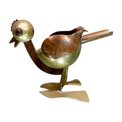 1960s Mexican Bird Mixed Metal Ashtray Style Los Castillo Ruby Red Eyes