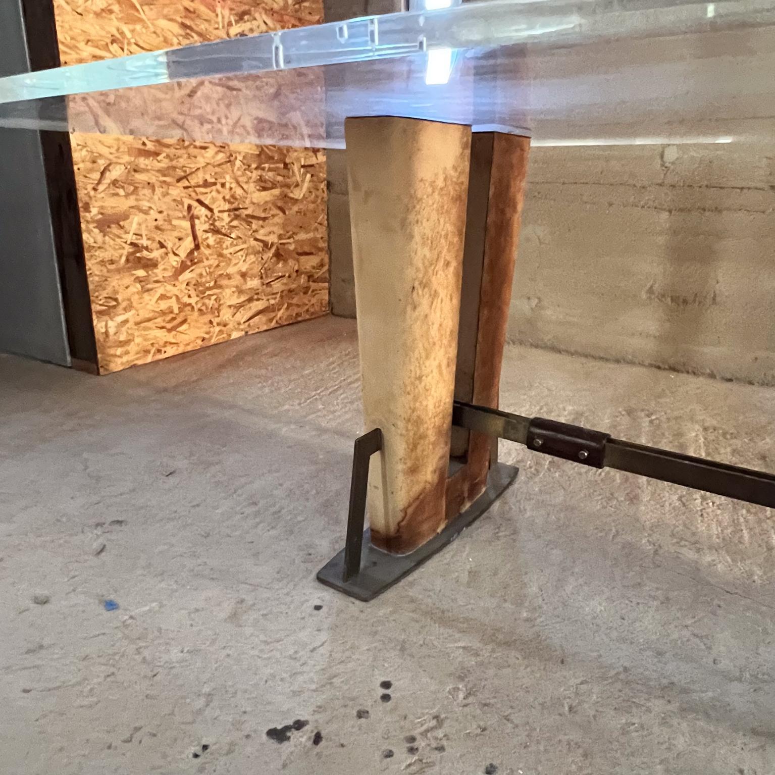 1960s Mexican Modernism Lucite Dining Table Leather Mahogany Solid Brass For Sale 5