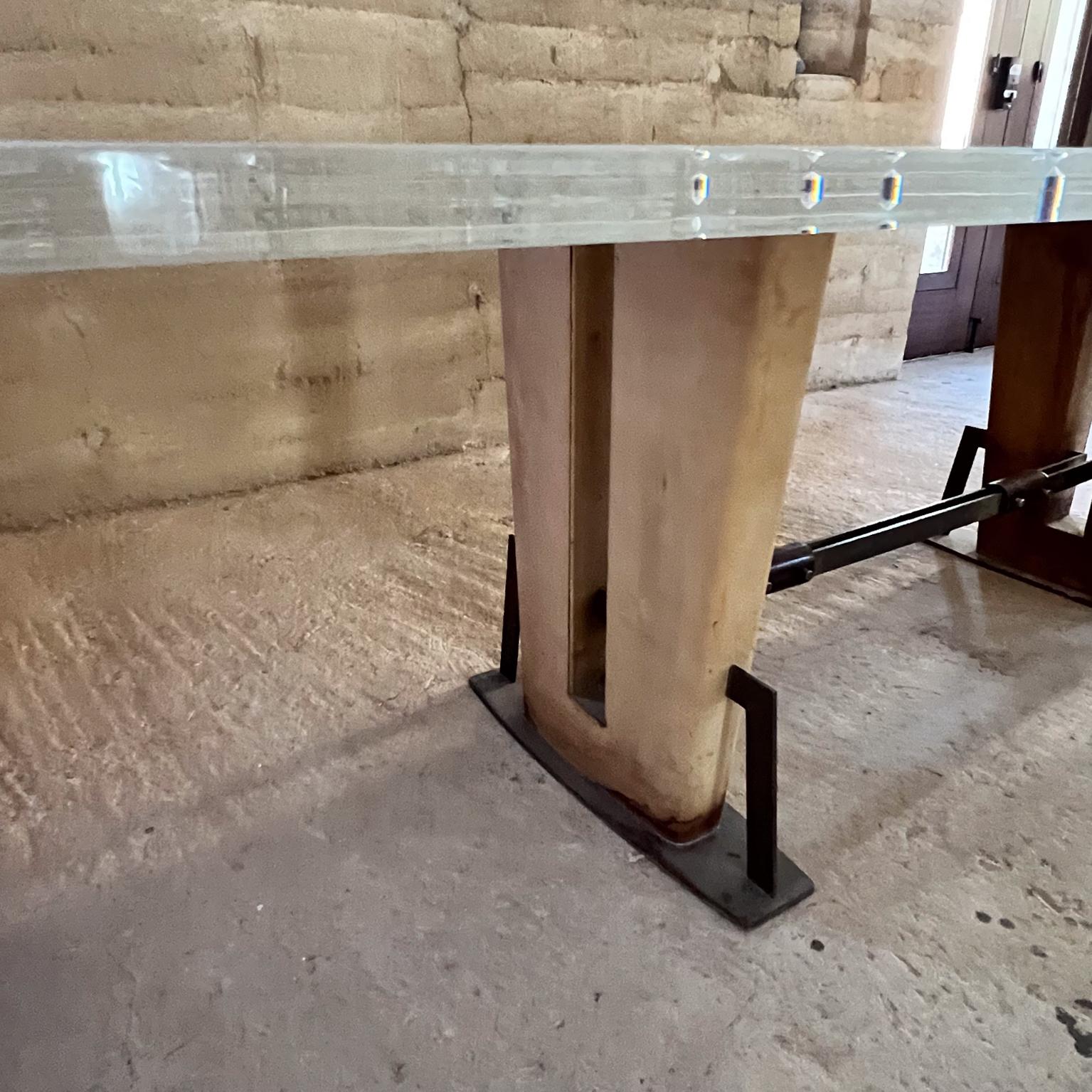 1960s Mexican Modernism Lucite Dining Table Leather Mahogany Solid Brass For Sale 9