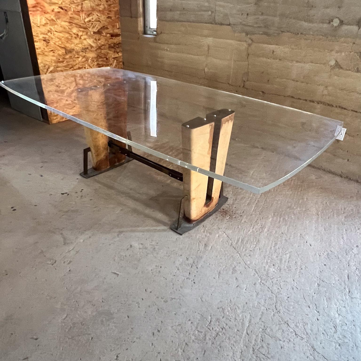 Mid-Century Modern 1960s Mexican Modernism Lucite Dining Table Leather Mahogany Solid Brass For Sale