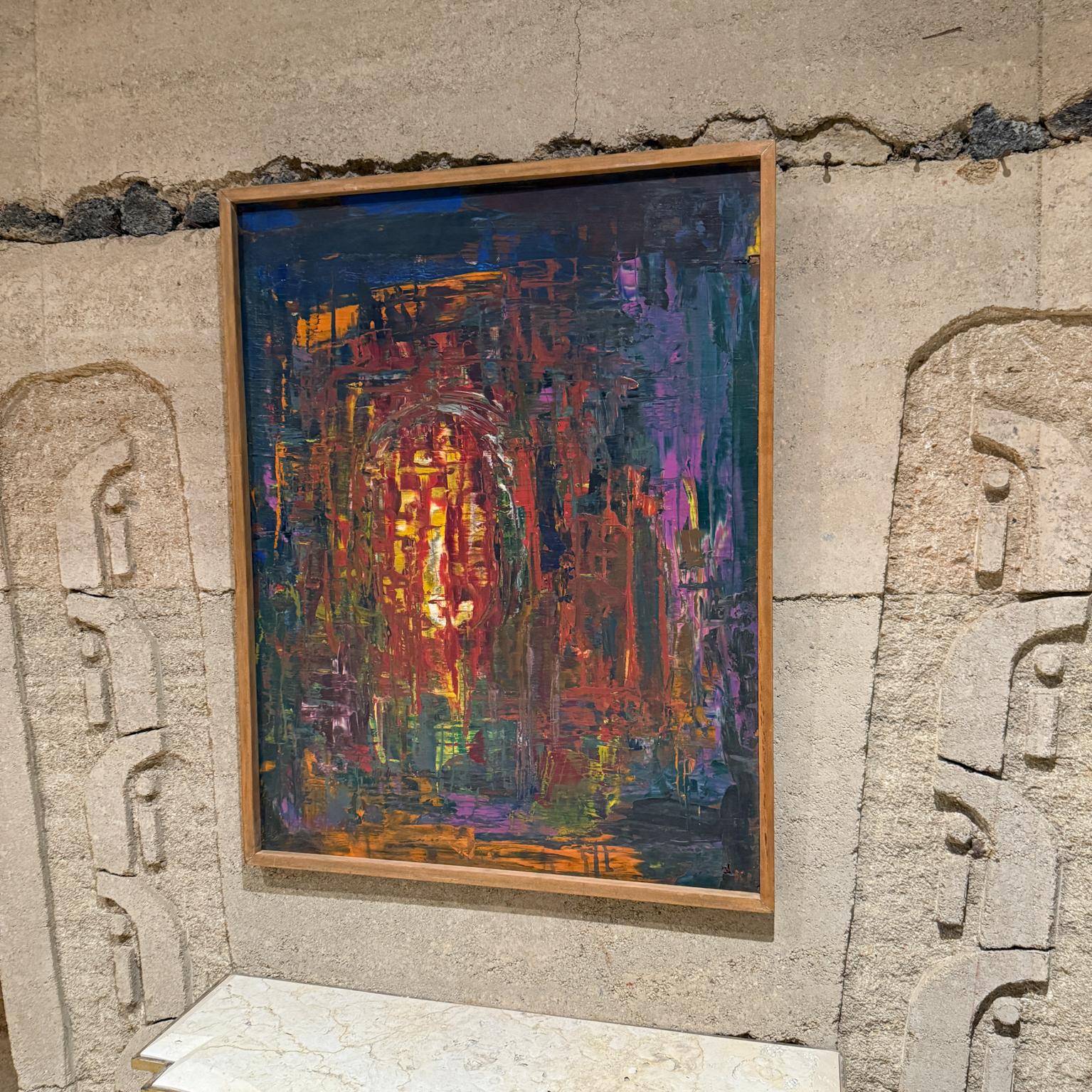 1960s Modernismo Mexicano Vibrante Pintura al Óleo Abstracta Arte Original Moderno de mediados de siglo en venta