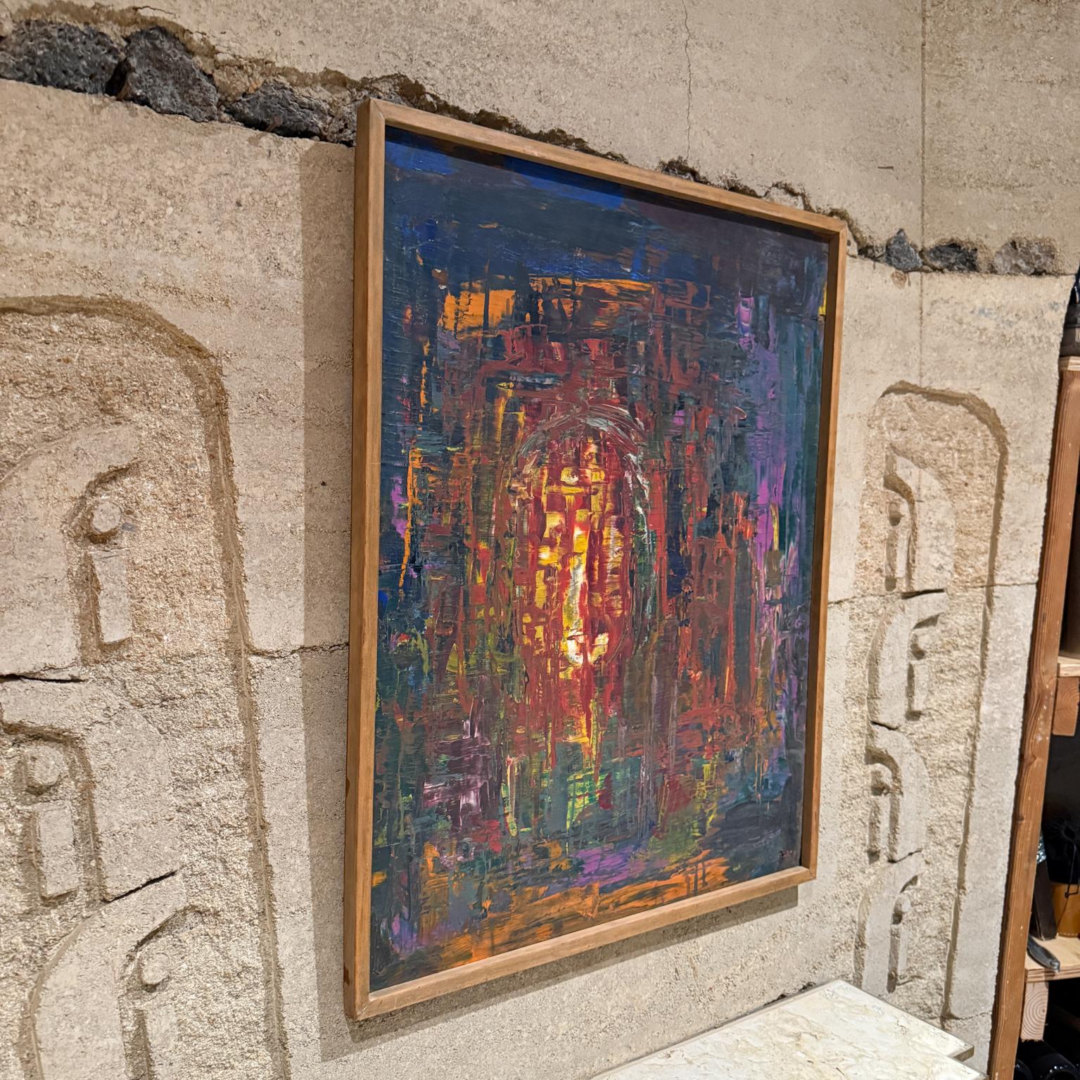1960s Modernismo Mexicano Vibrante Pintura al Óleo Abstracta Arte Original en Bueno estado para la venta en Chula Vista, CA