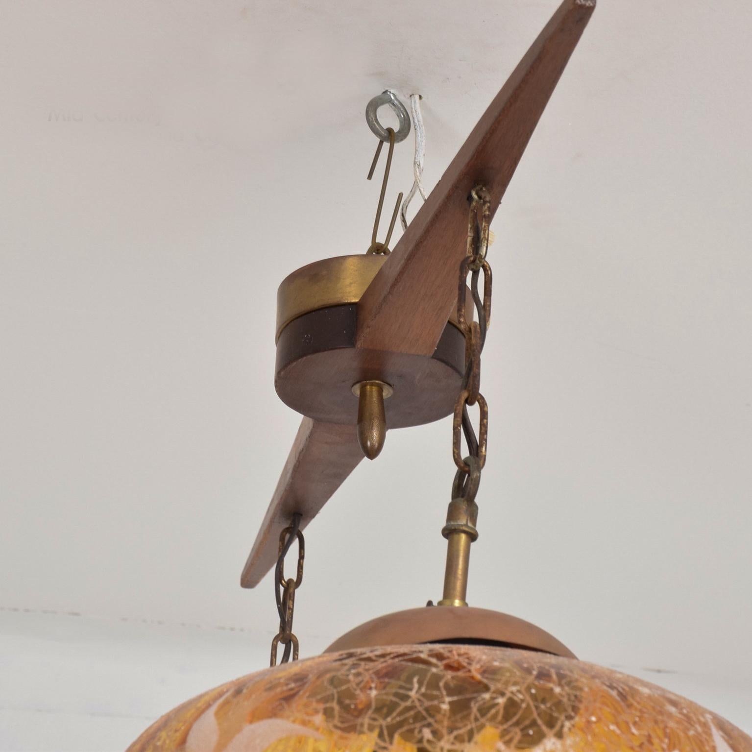 Mid-Century Modern 1960s Eugenio Escudero Double Globe Pendant Amber Glass Mahogany Sway Bar