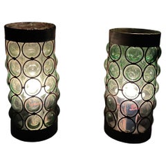 1960s Mexican Modernist Green Candle Holders Bubble Glass Art Feders F Delfinger