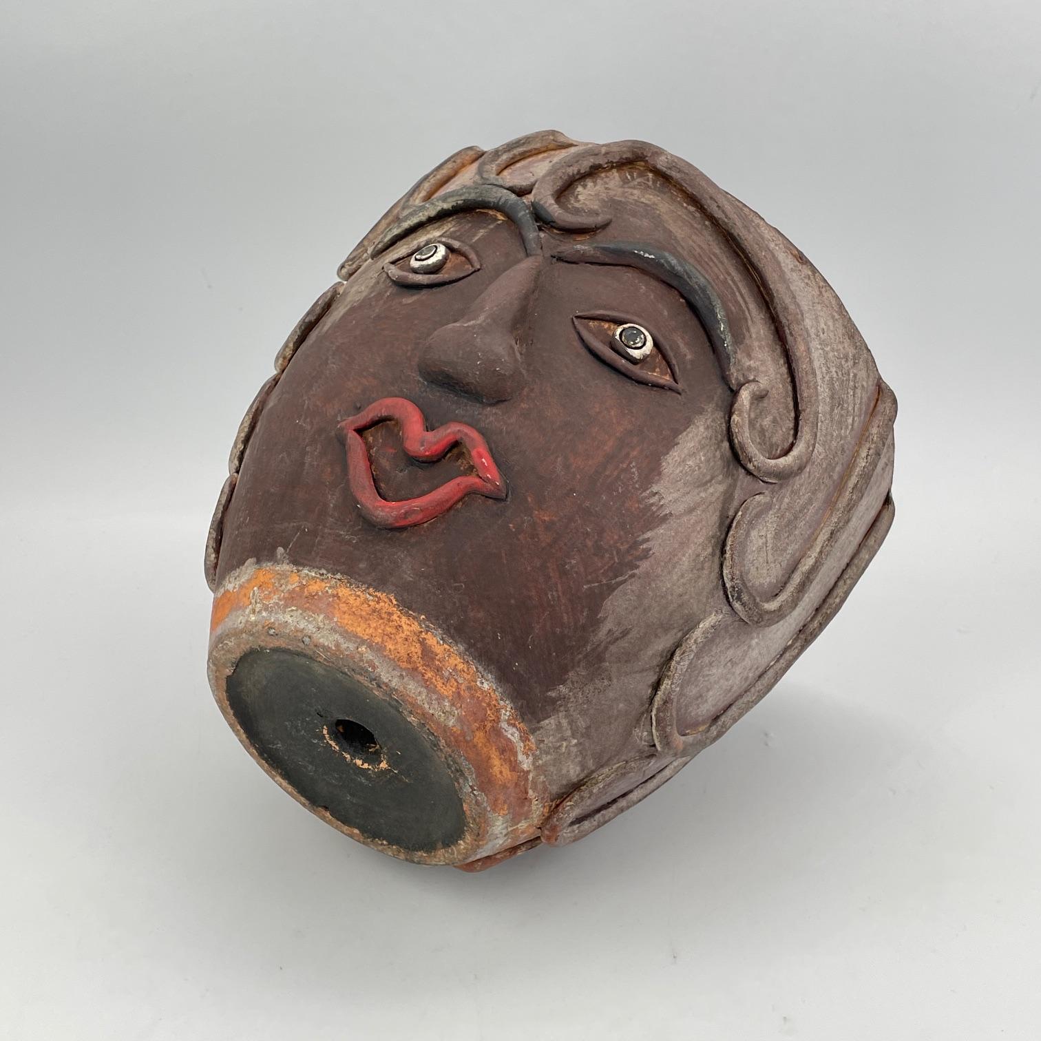 1960s Mexican Terracotta Face Planter Vintage Mid-Century Figural Fun Pot For Sale 1