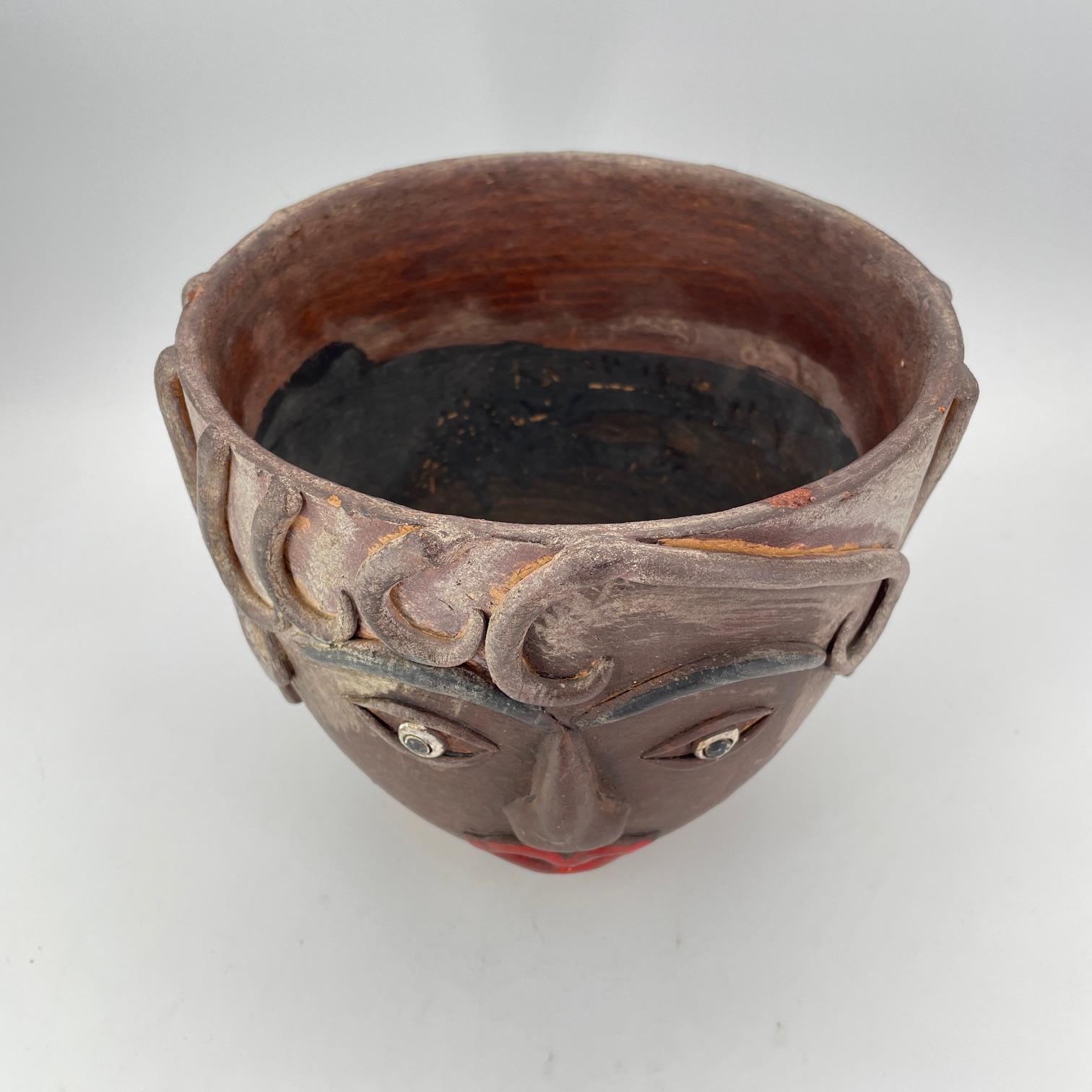 1960s Mexican Terracotta Face Planter Vintage Mid-Century Figural Fun Pot For Sale 2