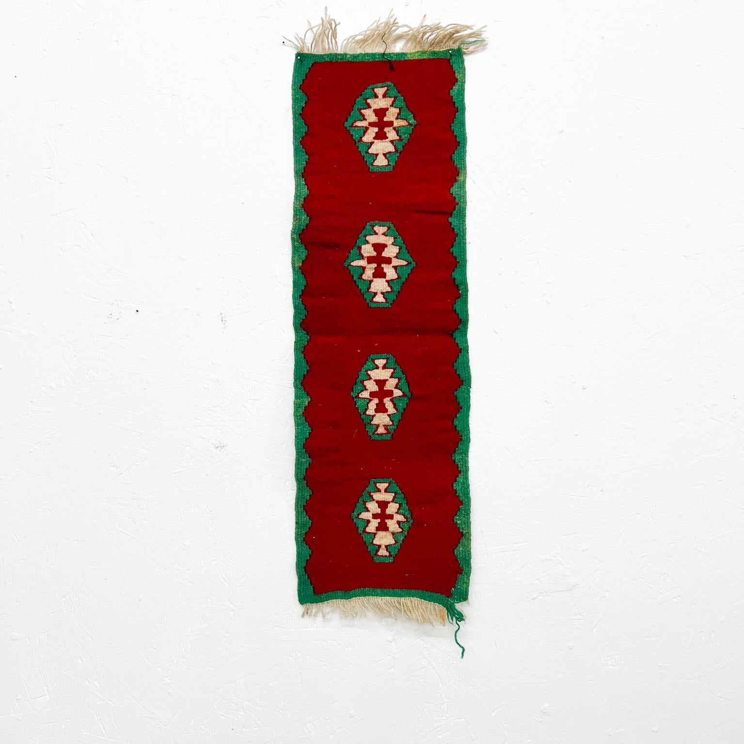 Mid-Century Modern 1960s Mexican Wool Textile Art Red and Green Wall Tapestry