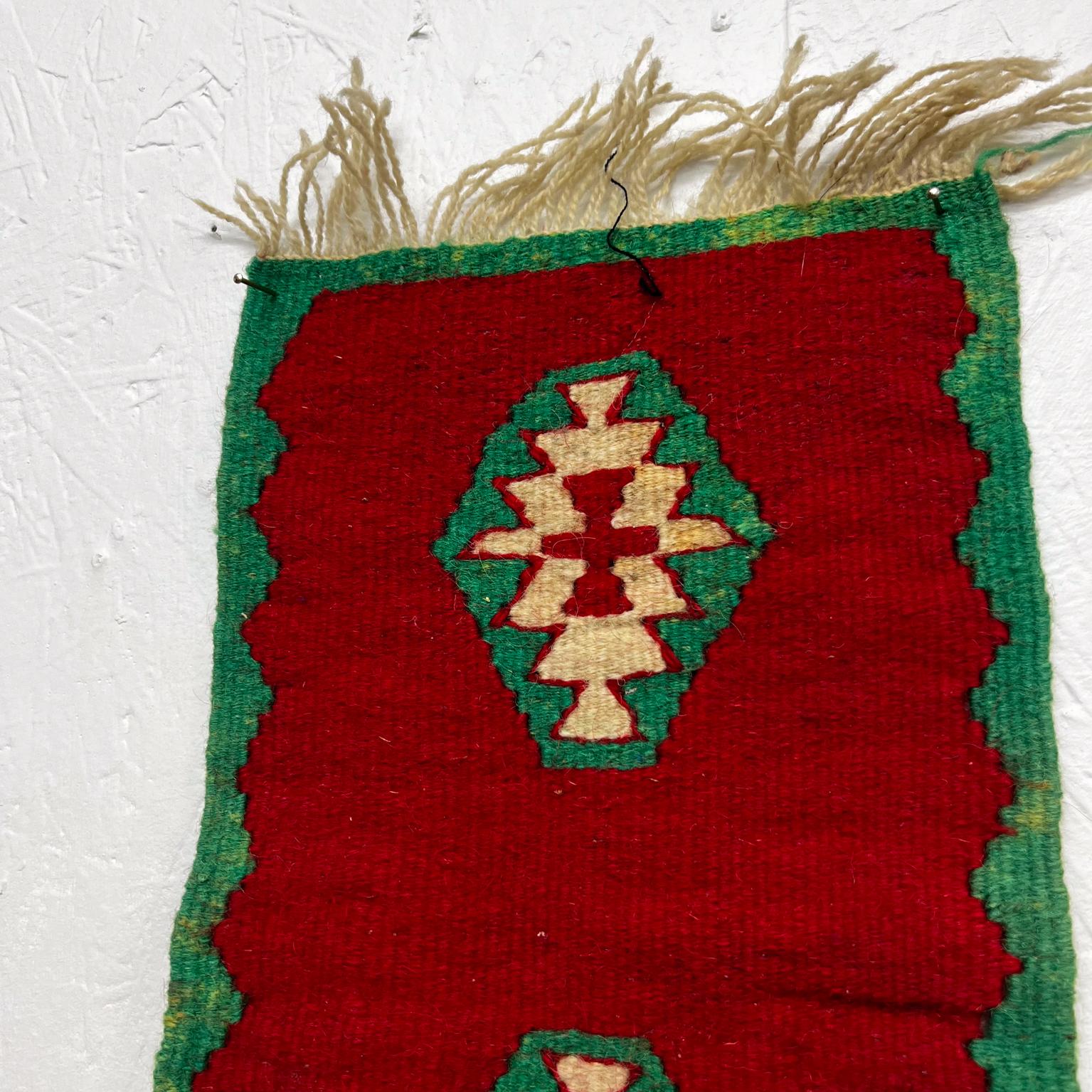 1960s Mexican Wool Textile Art Red and Green Wall Tapestry 1