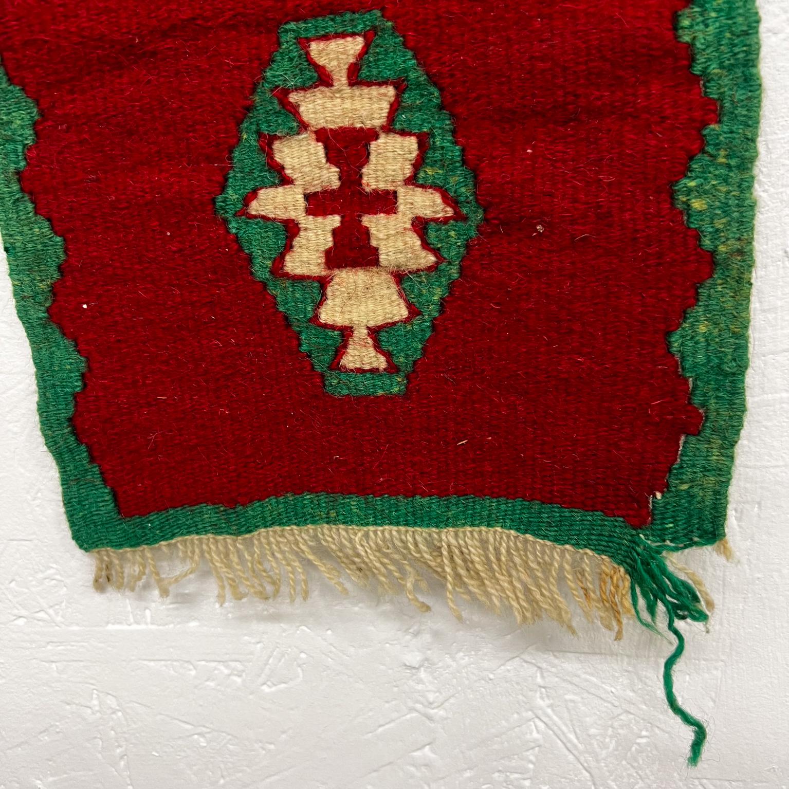 1960s Mexican Wool Textile Art Red and Green Wall Tapestry 3