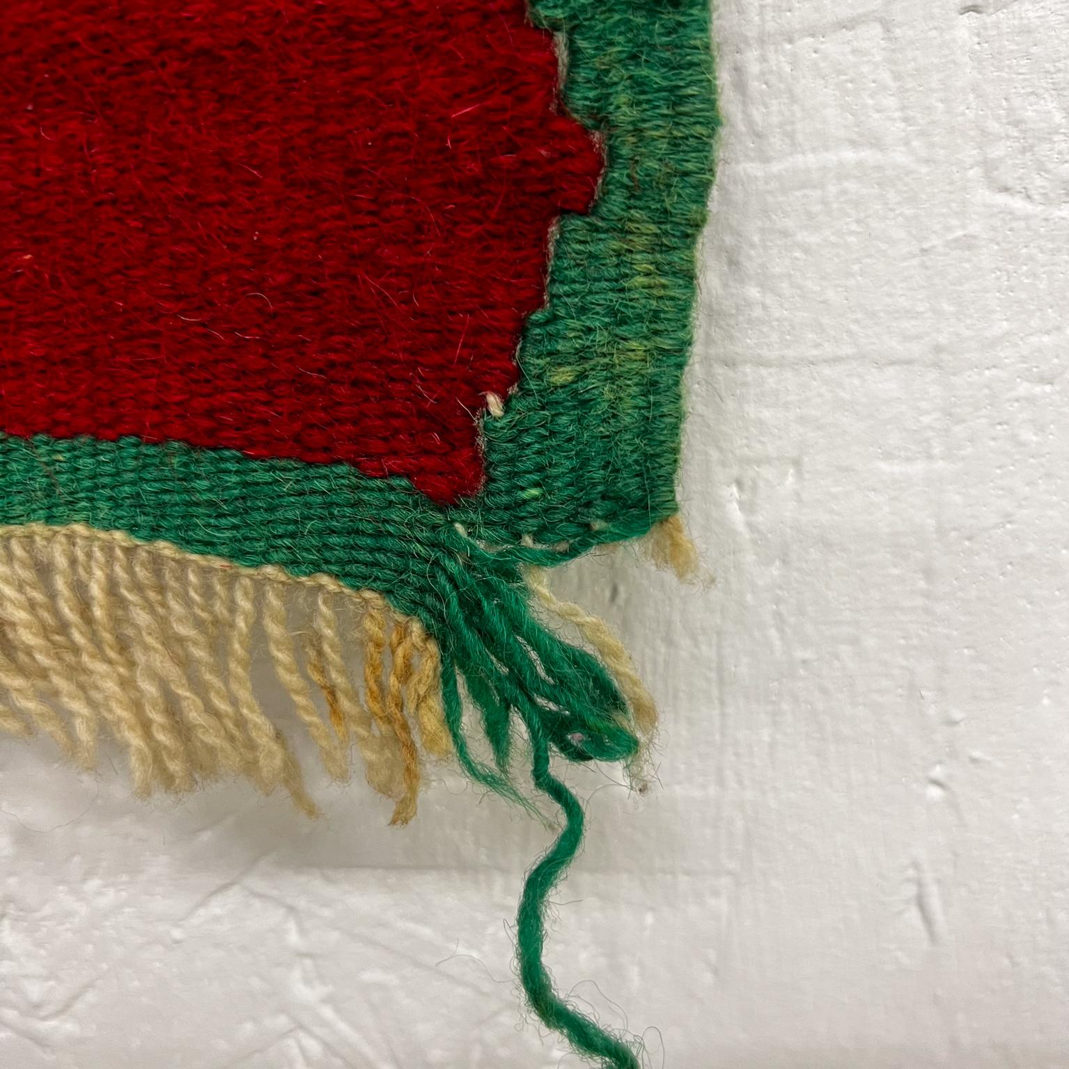 1960s Mexican Wool Textile Art Red and Green Wall Tapestry 4