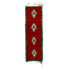 1960s Mexican Wool Textile Art Red and Green Wall Tapestry
