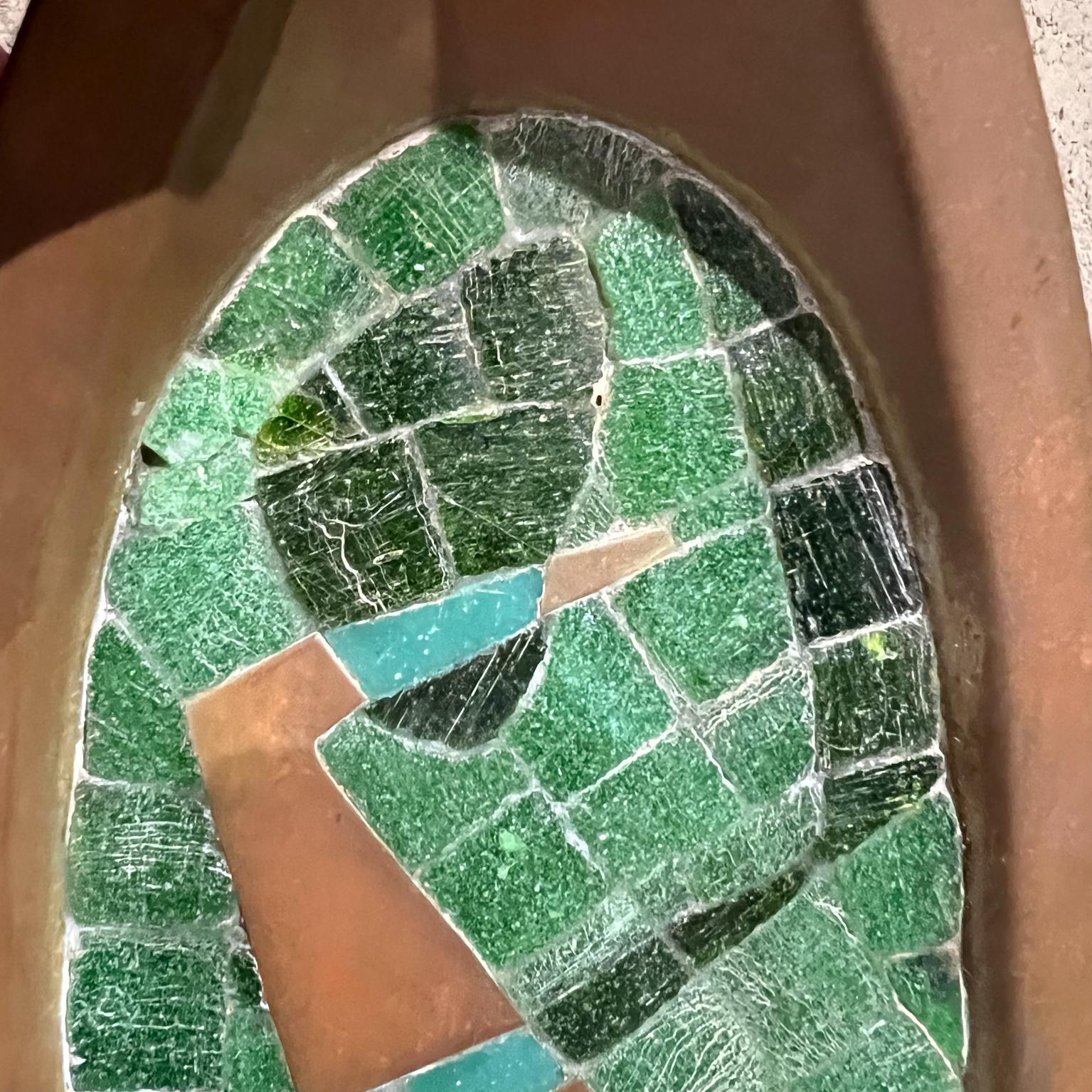 Hand-Crafted 1960s Mexico Salvador Teran Wall Art Tile Tray Brass and Green Stone Mosaic