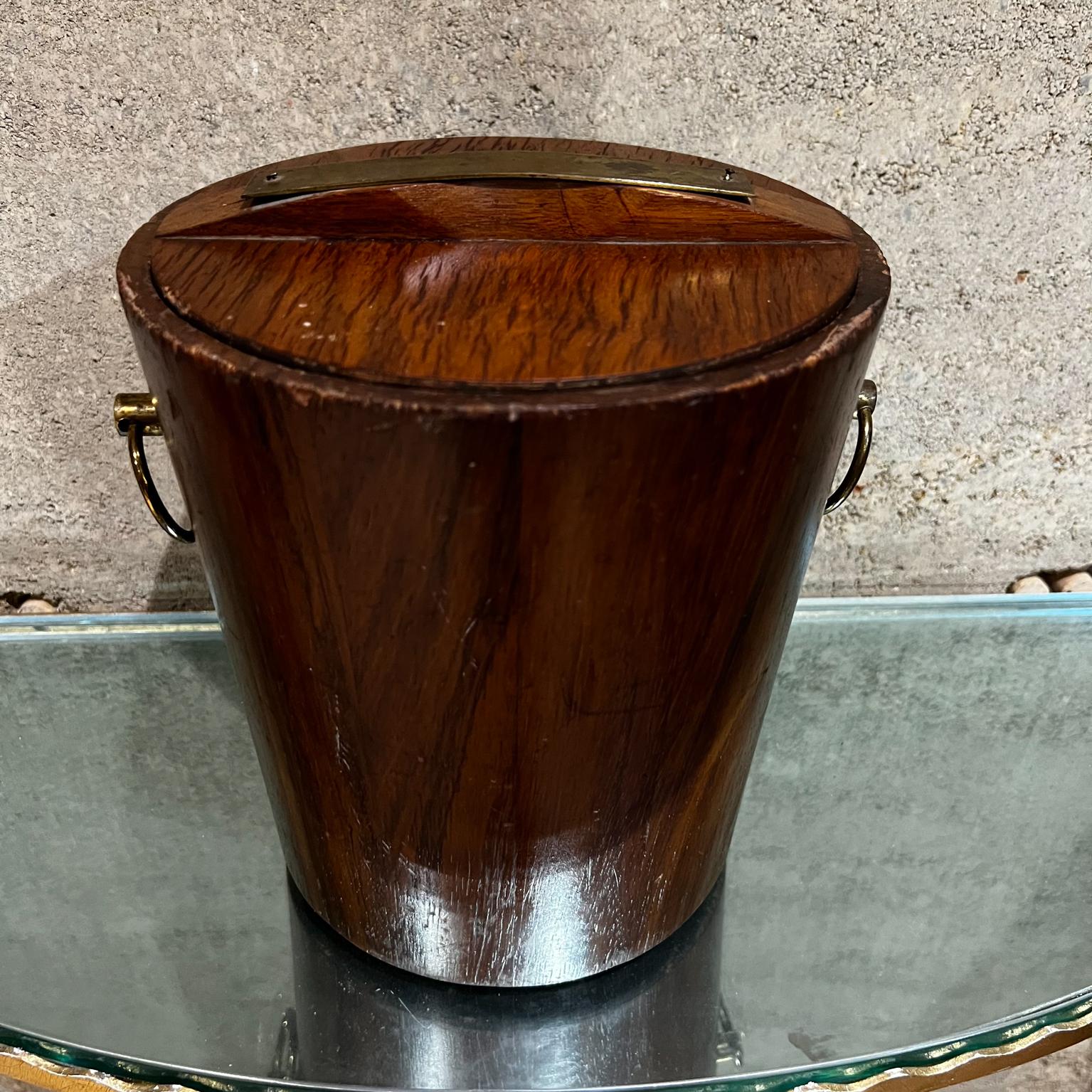Mid-Century Modern 1960s Mexico Vintage Solid Wood and Brass Ice Bucket Original Liner