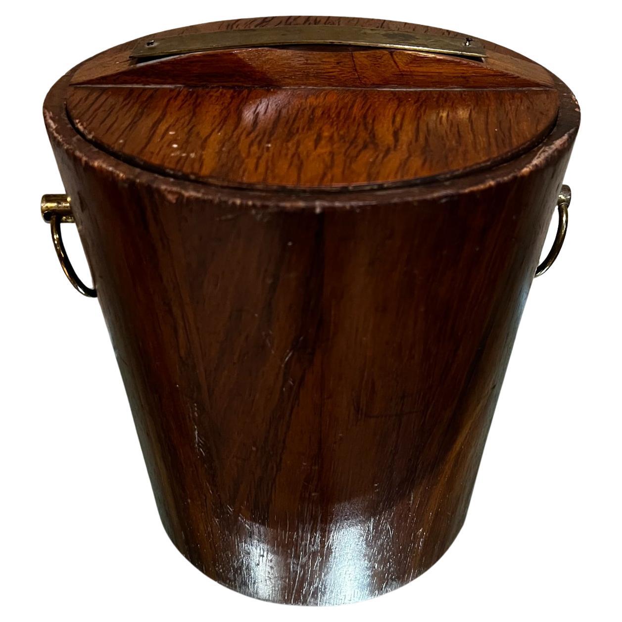 1960s Mexico Vintage Solid Wood and Brass Ice Bucket Original Liner