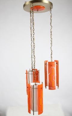 1960s Michael & Frances Higgins Fused Art Glass 3 -Tier Pendant Chandelier Light