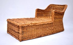 1960's Michael Taylor Braided Wicker Rattan Chaise Lounge Daybed