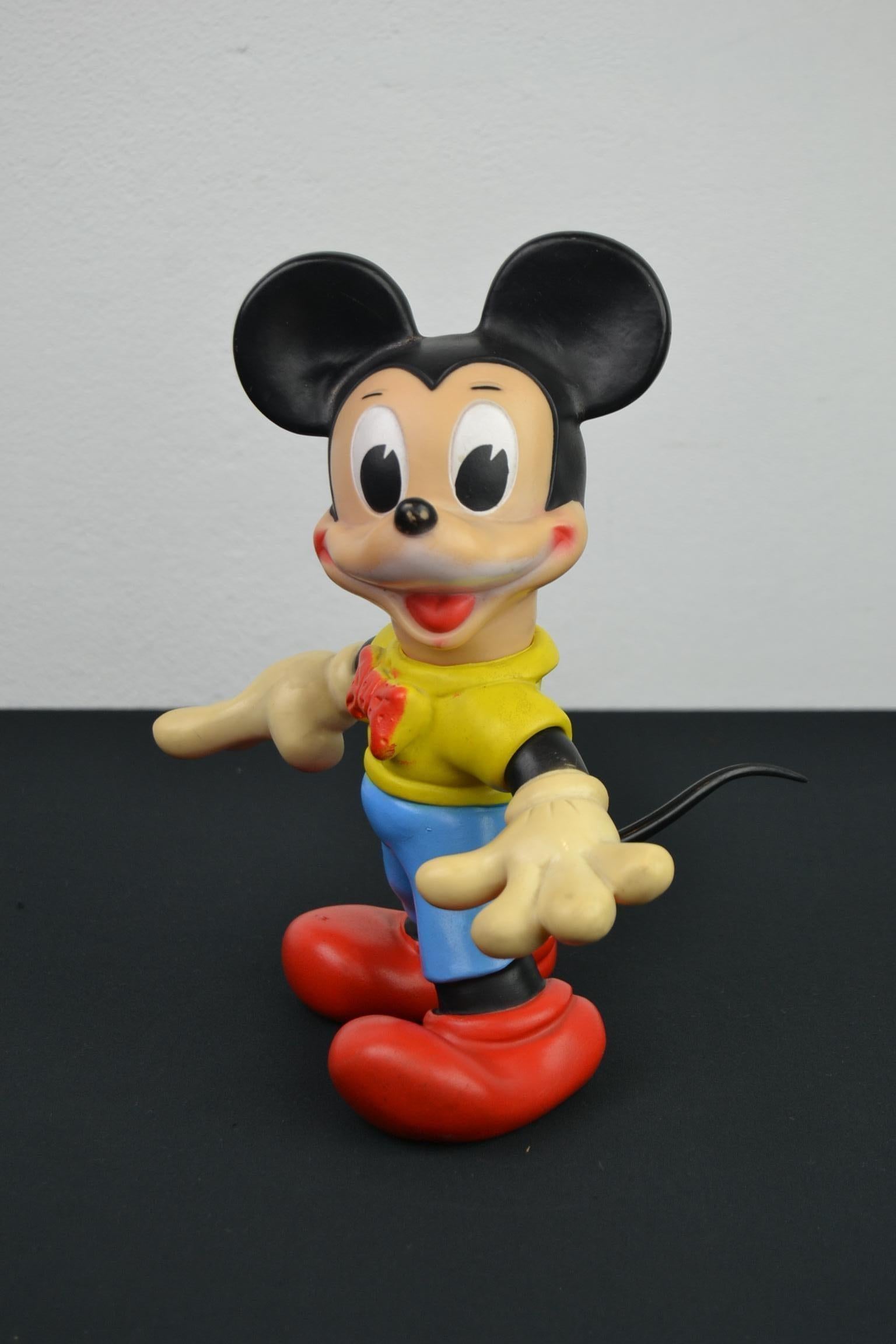 Mid-Century Modern 1960s Mickey Mouse Rubber Squeak Toy Doll Walt Disney Productions