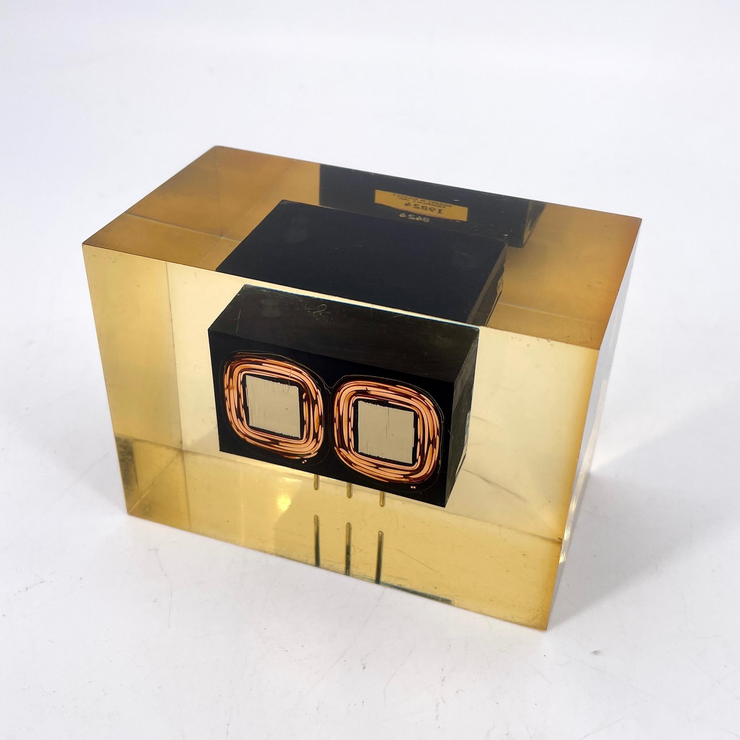 American 1960s Microchip Lucite Paperweight Vintage Retro Tech Sculpture MCM Anachronism For Sale