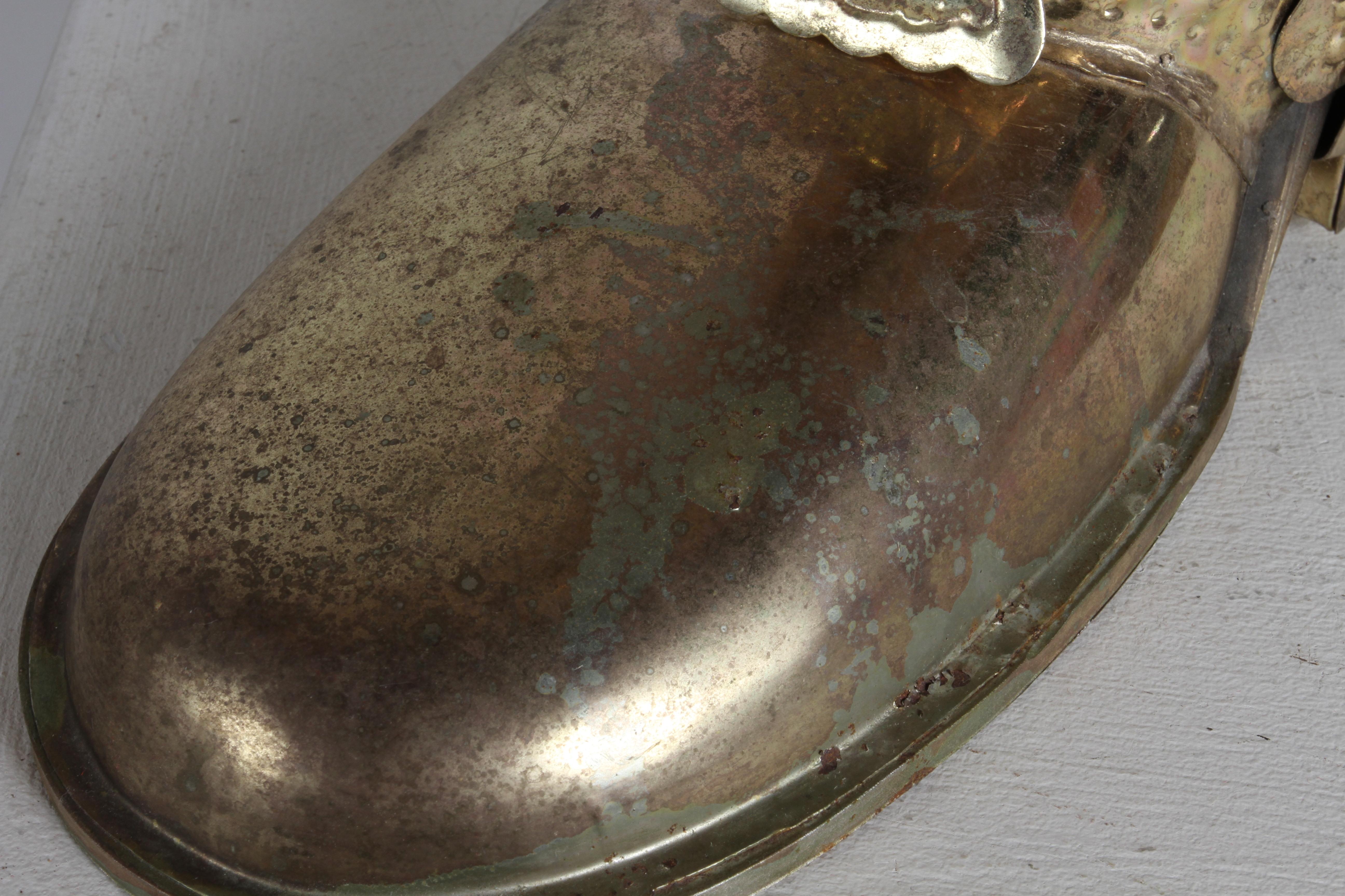 1960s Mid-20th Century Italian Hammered Brass Tall Boot Umbrella Stand with Spur For Sale 8