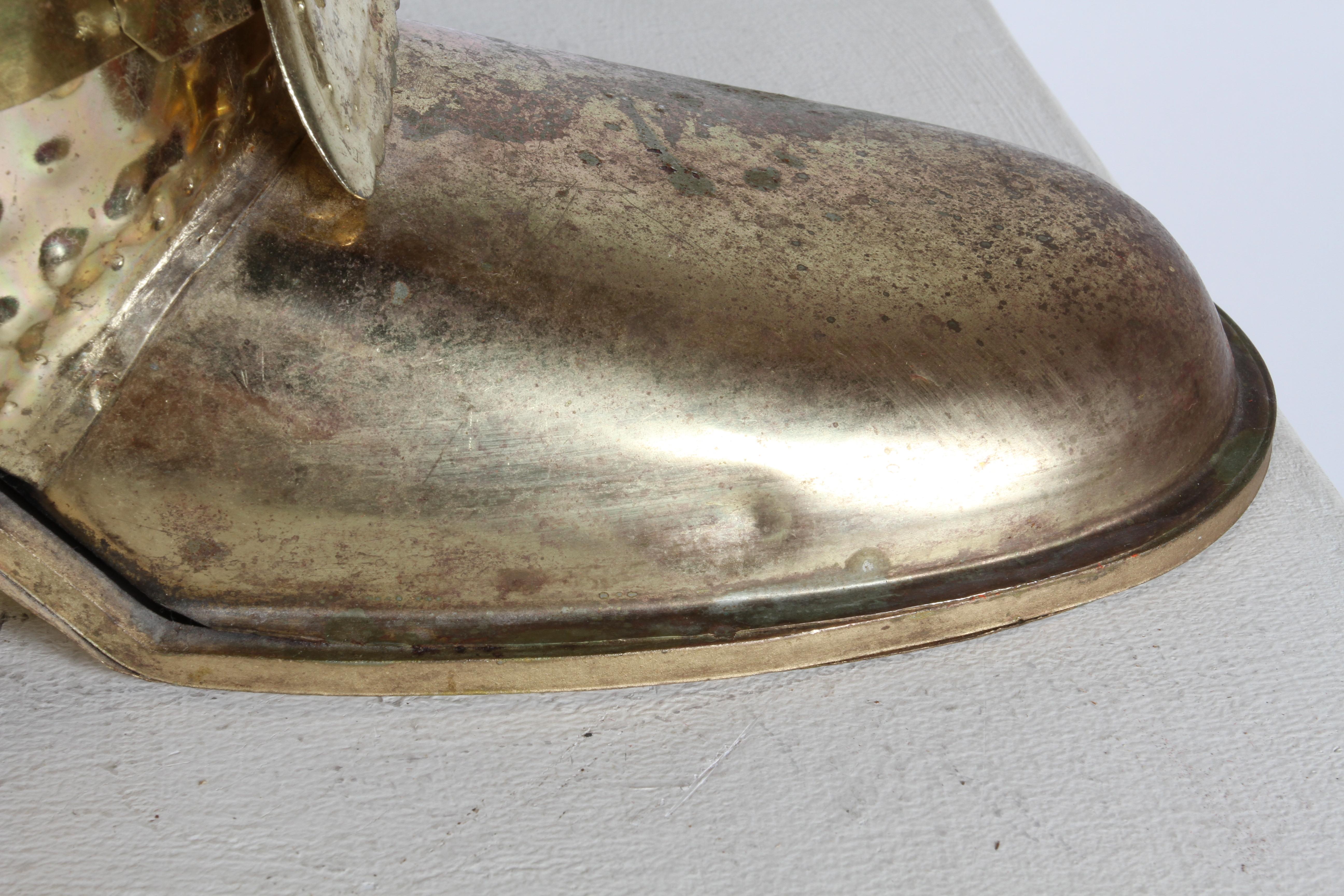 1960s Mid-20th Century Italian Hammered Brass Tall Boot Umbrella Stand with Spur For Sale 2
