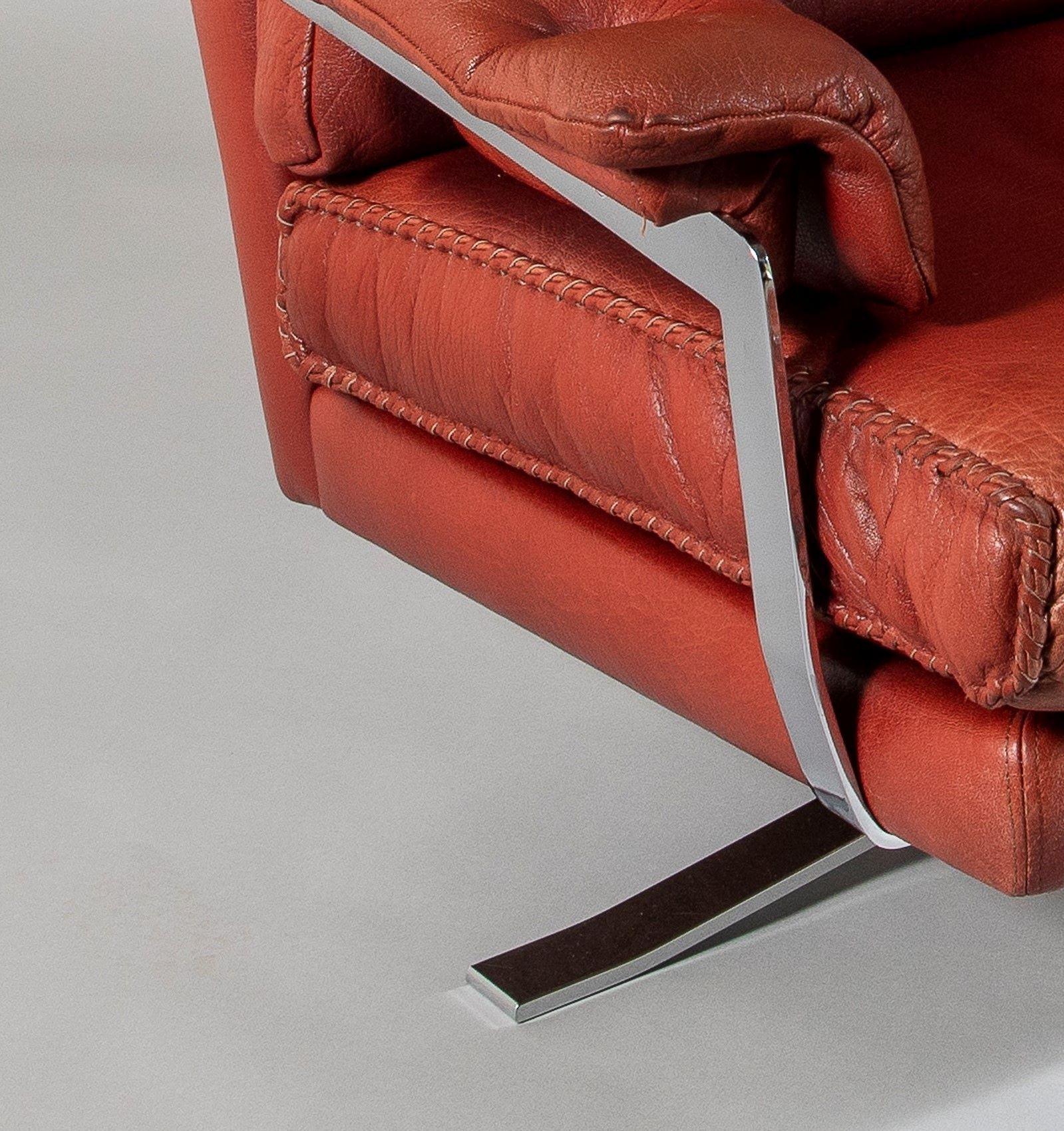 1960s Mid Centry Burnt Orange Brown Leather Swivel Chair in style of Arne Norell For Sale 3
