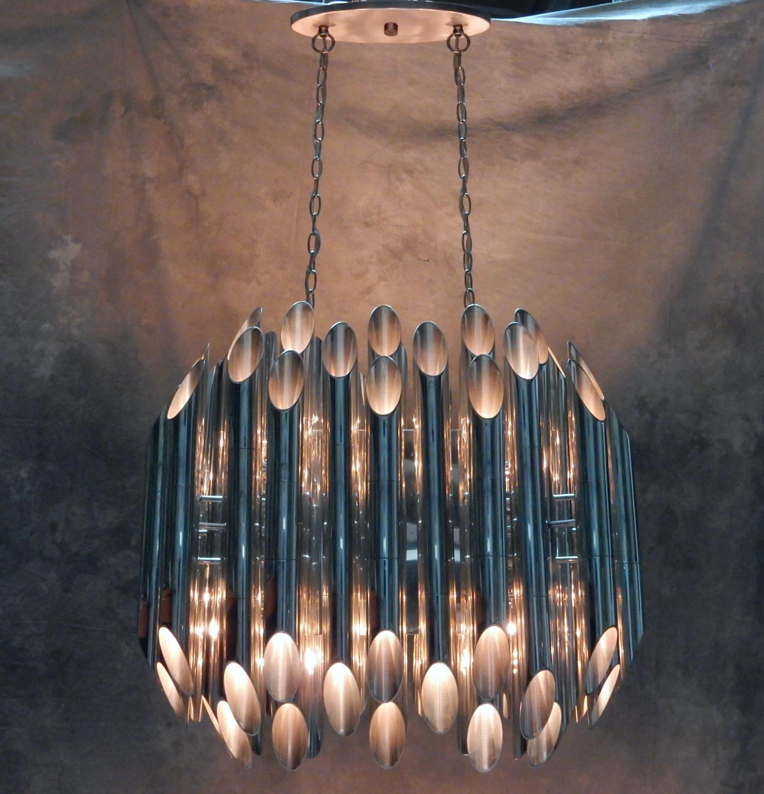 Huge Mid-Century 72 Bulb Tubular Sculpture Chandelier  For Sale 2