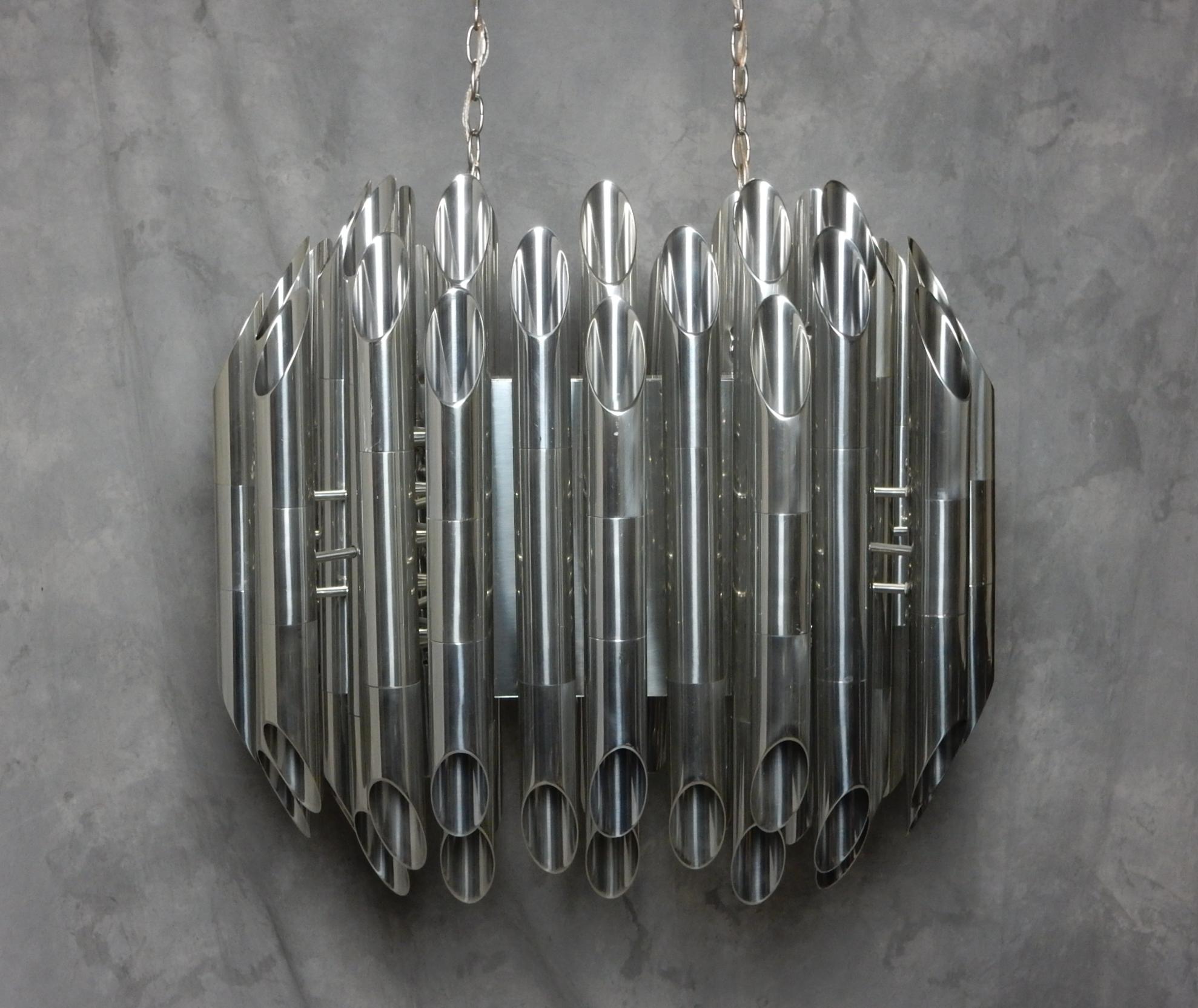 20th Century Huge Mid-Century 72 Bulb Tubular Sculpture Chandelier  For Sale