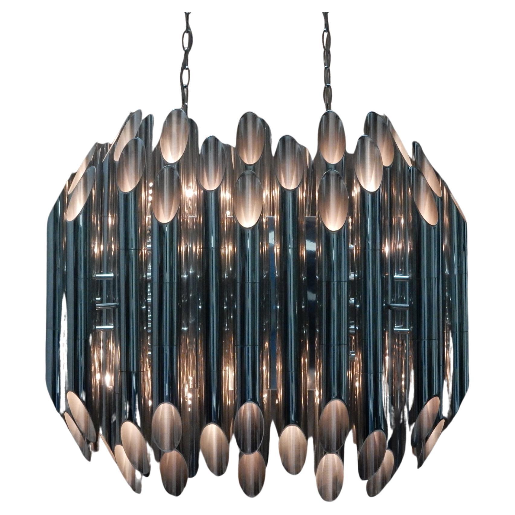 Huge Mid-Century 72 Bulb Tubular Sculpture Chandelier 