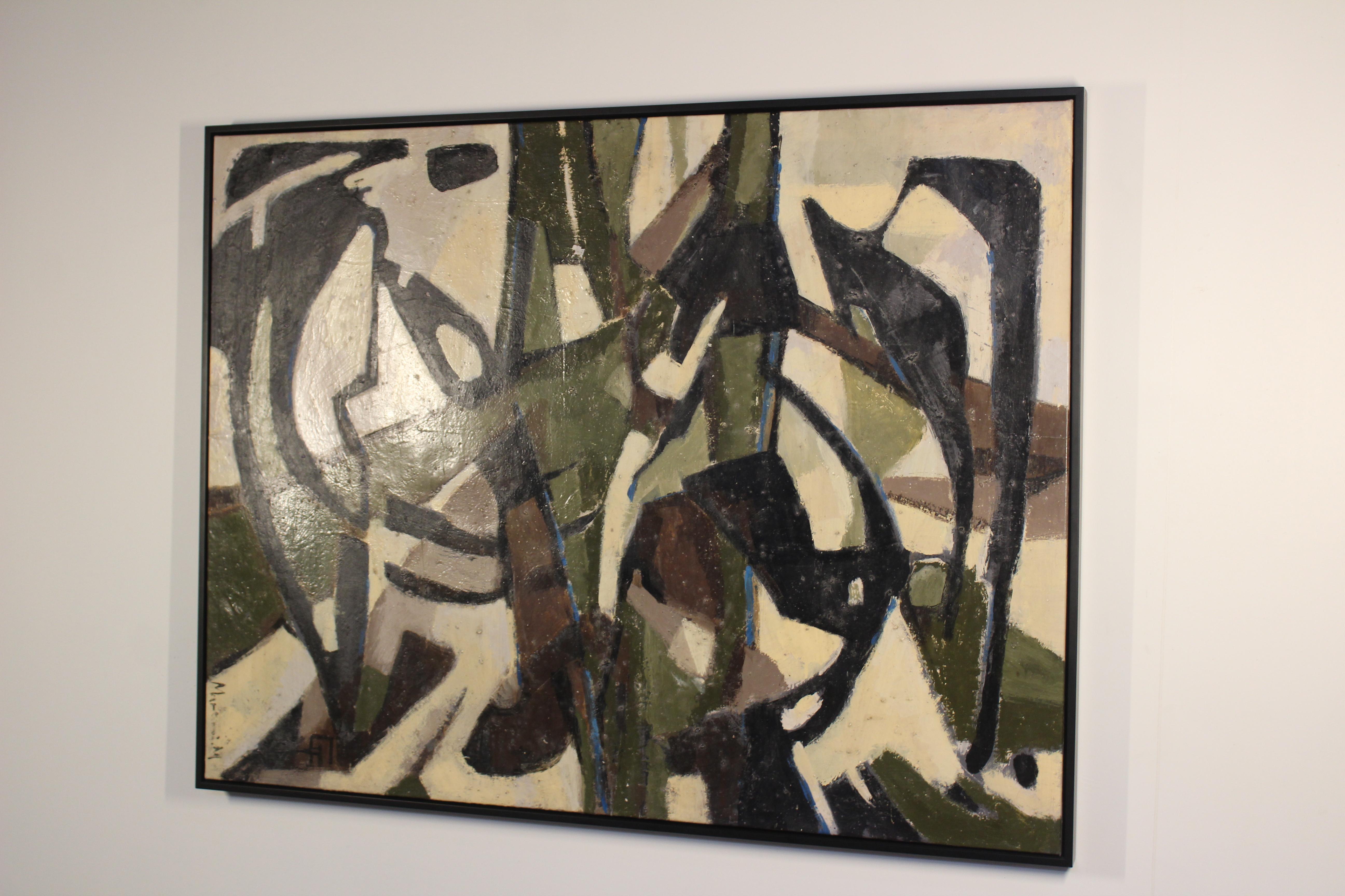 1960s Midcentury Abstract French Oil Painting In Good Condition In Los Angeles, CA