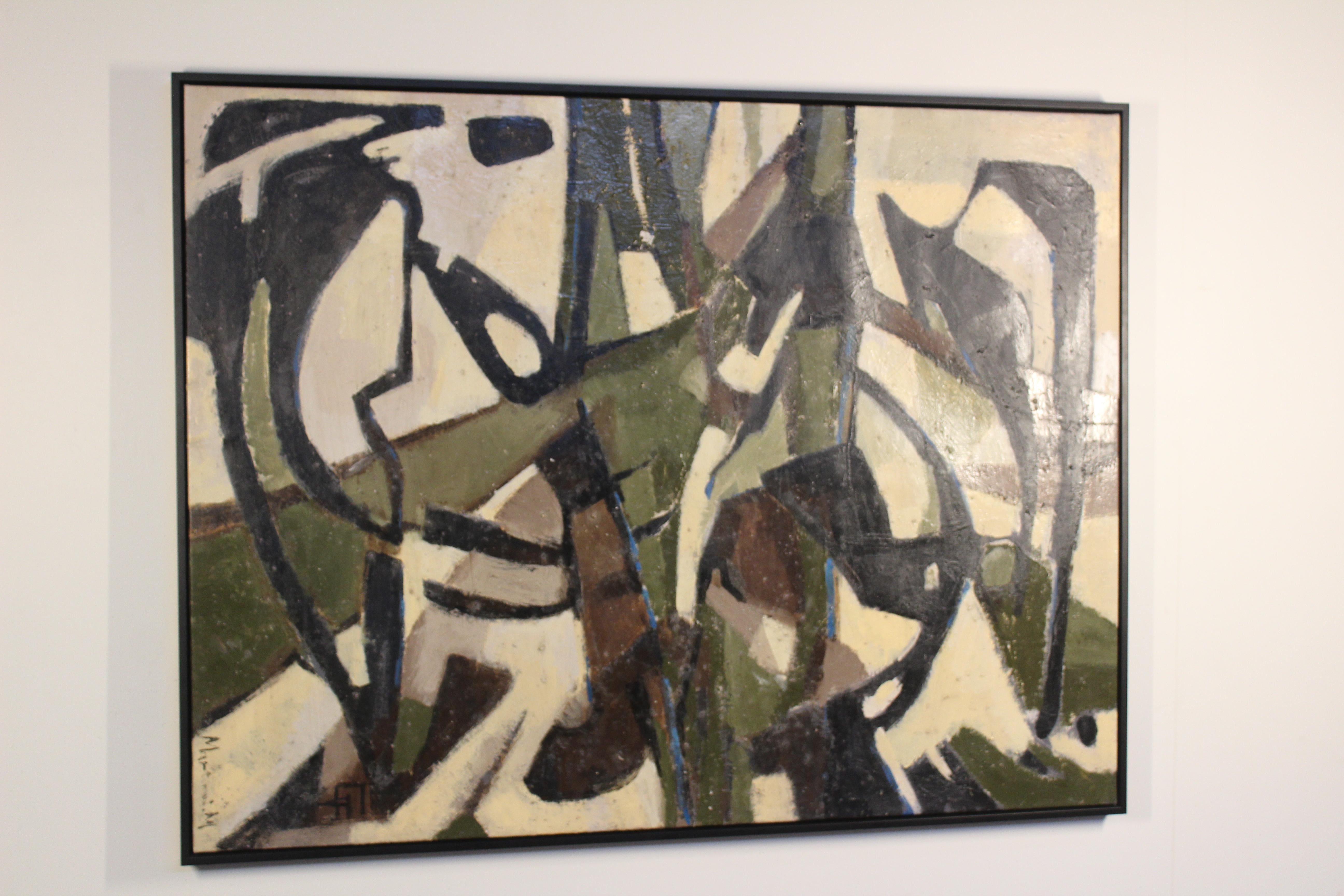 Mid-20th Century 1960s Midcentury Abstract French Oil Painting