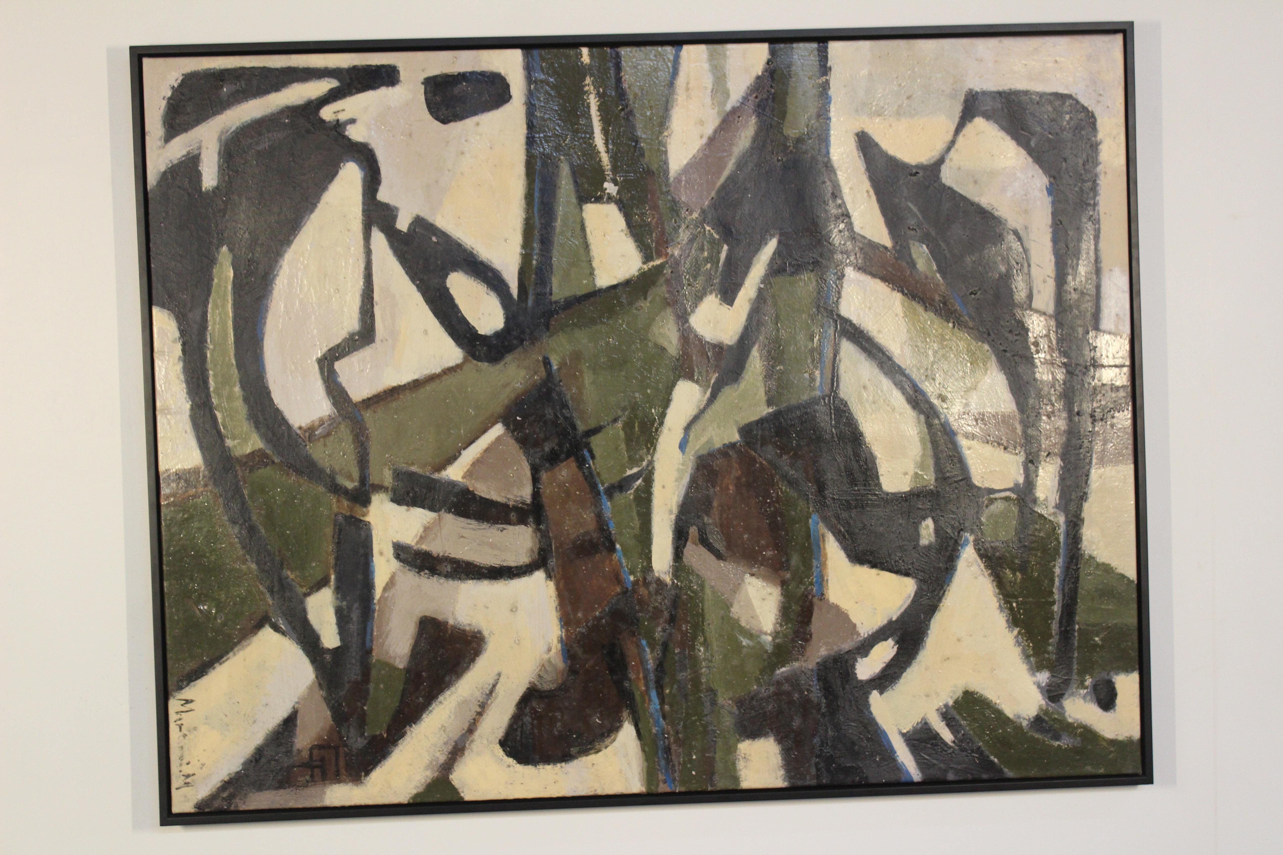 Canvas 1960s Midcentury Abstract French Oil Painting