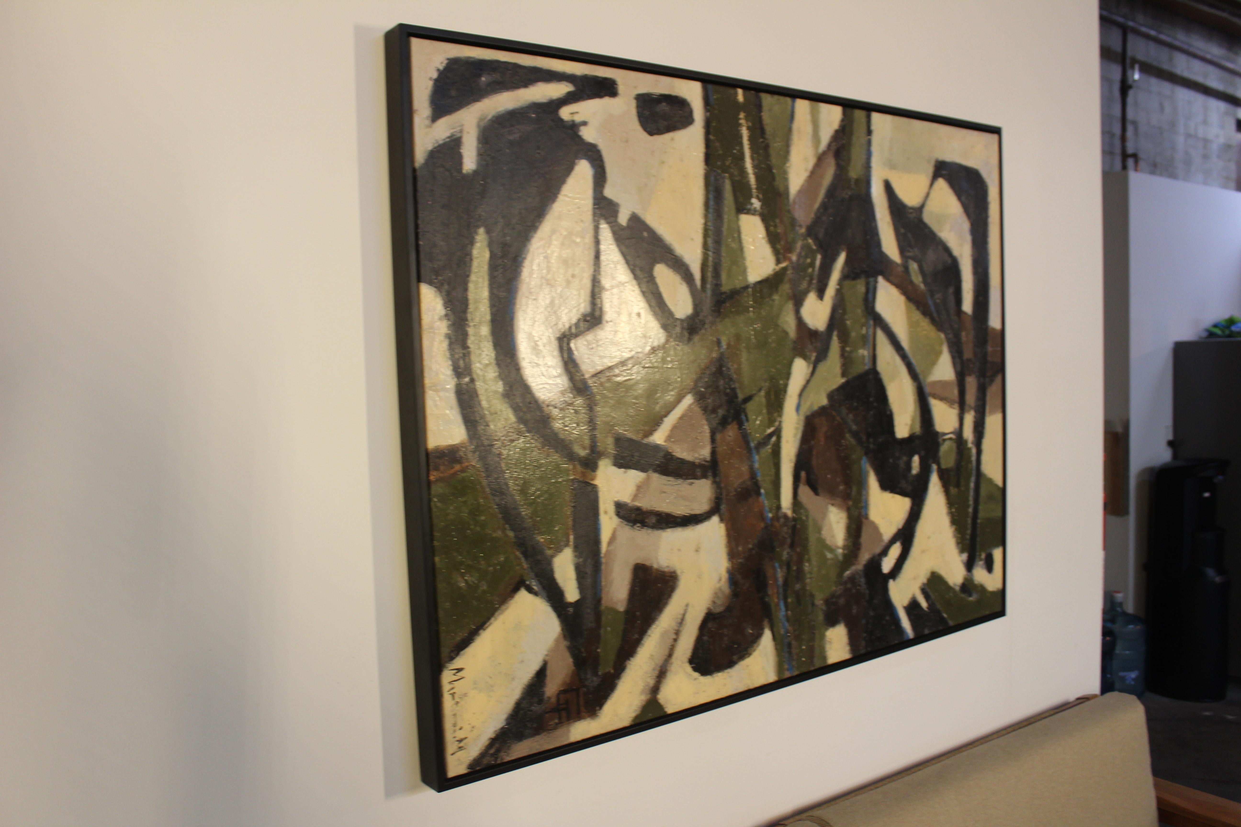 1960s Midcentury Abstract French Oil Painting 1