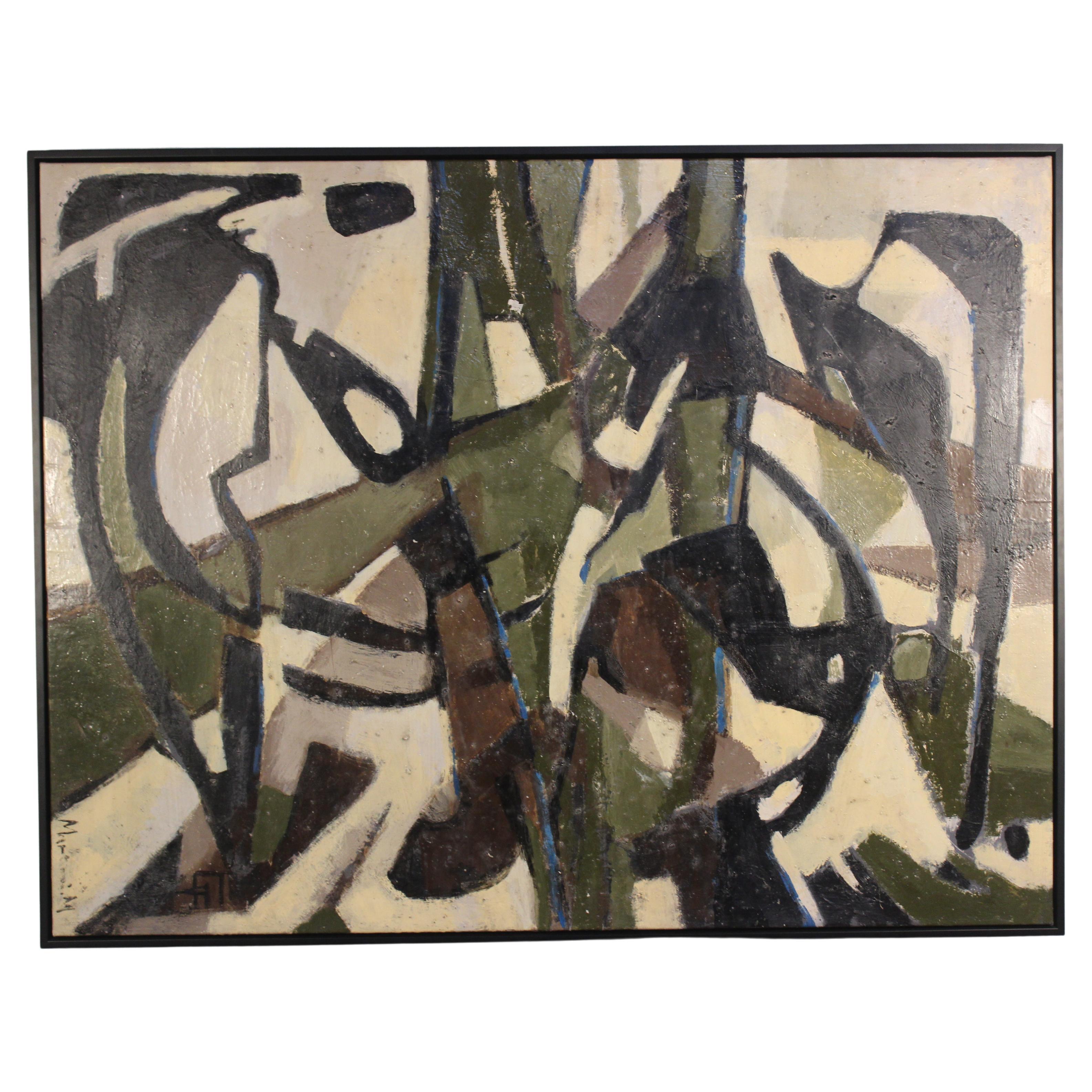 1960s Midcentury Abstract French Oil Painting