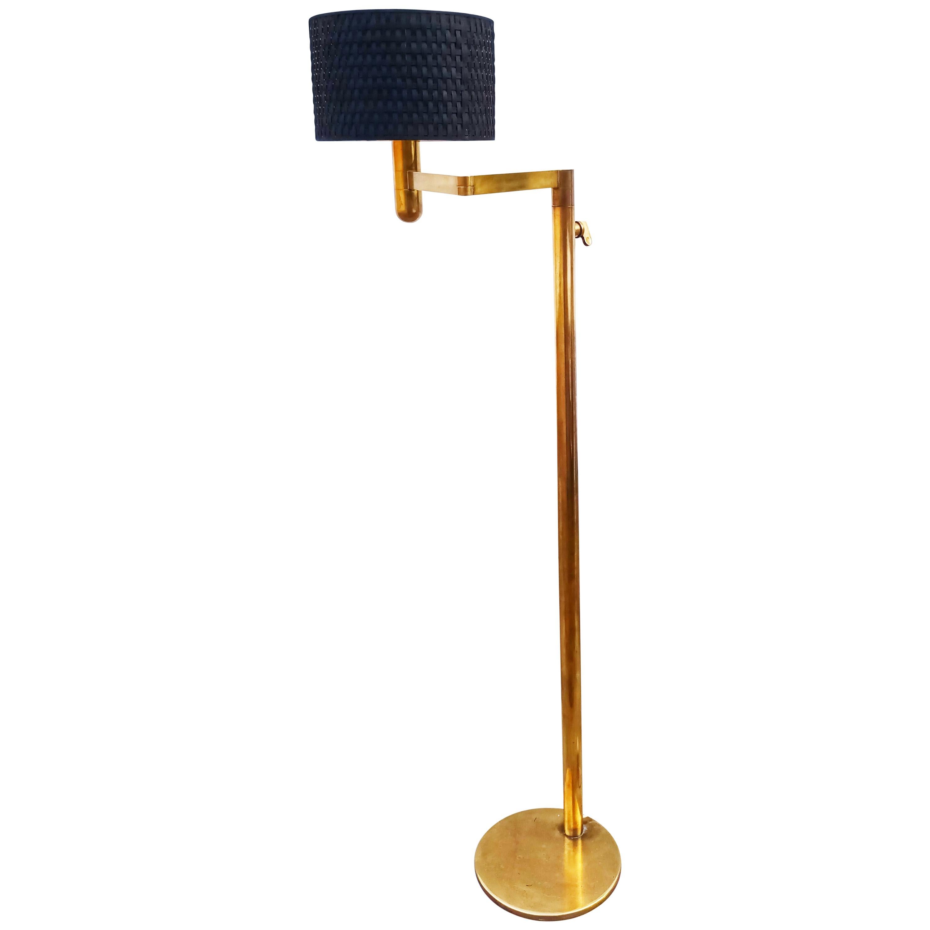 1960s Midcentury Articulate Brass Floor Lamp, France For Sale